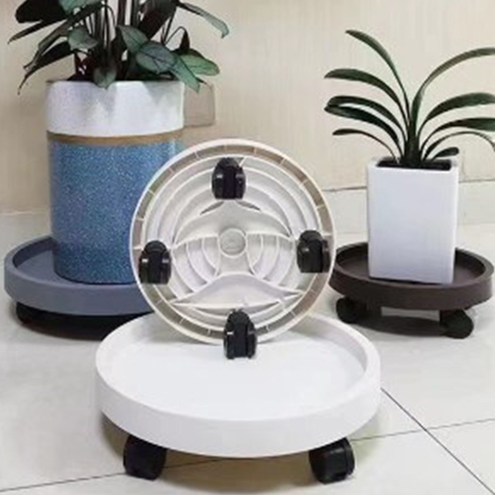 Flower Pot Tray Wheels Round Shape Removable Rotating Wheels Plant Stand for view 12