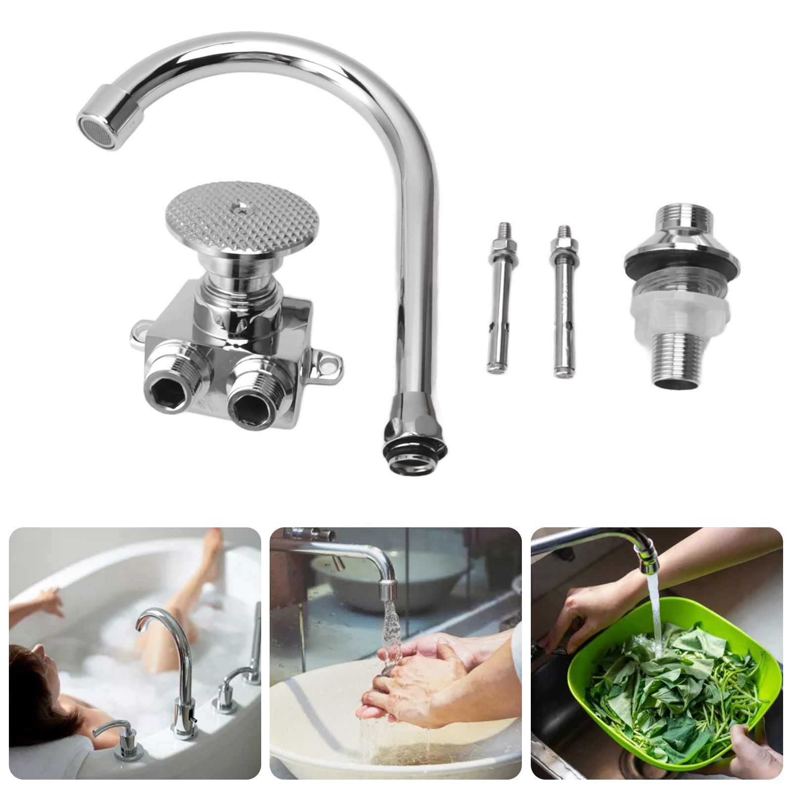 Foot Pedal Faucet Hands Free Foot Valve Flexible Hose Touchless Floor Mount view 12