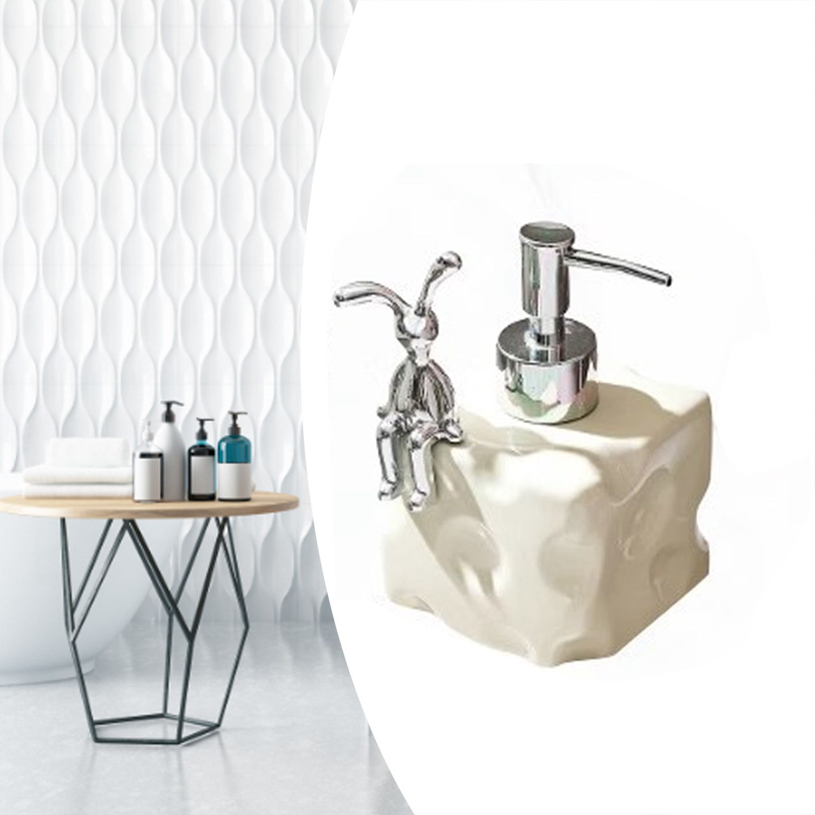 Shampoo Dispenser Bottle Ceramic Large Capacity Home Decoration with Pump for view 8