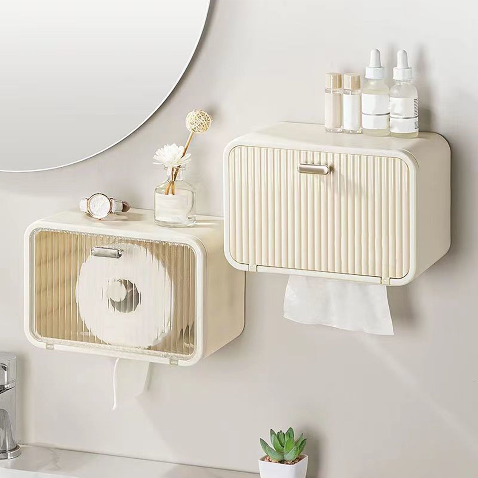 Tissue Box Cover Wall Mounted 2 in 1 Waterproof Tissue Holder Dispenser Box view 10