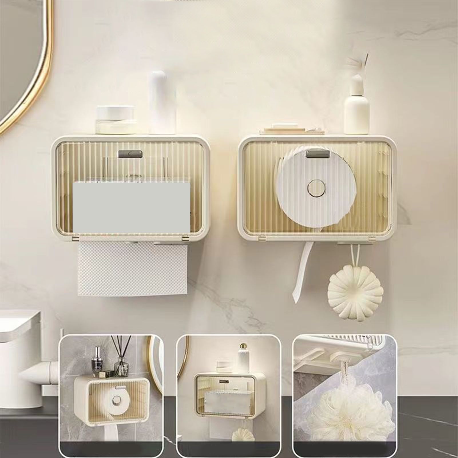 Tissue Box Cover Wall Mounted 2 in 1 Waterproof Tissue Holder Dispenser Box view 11