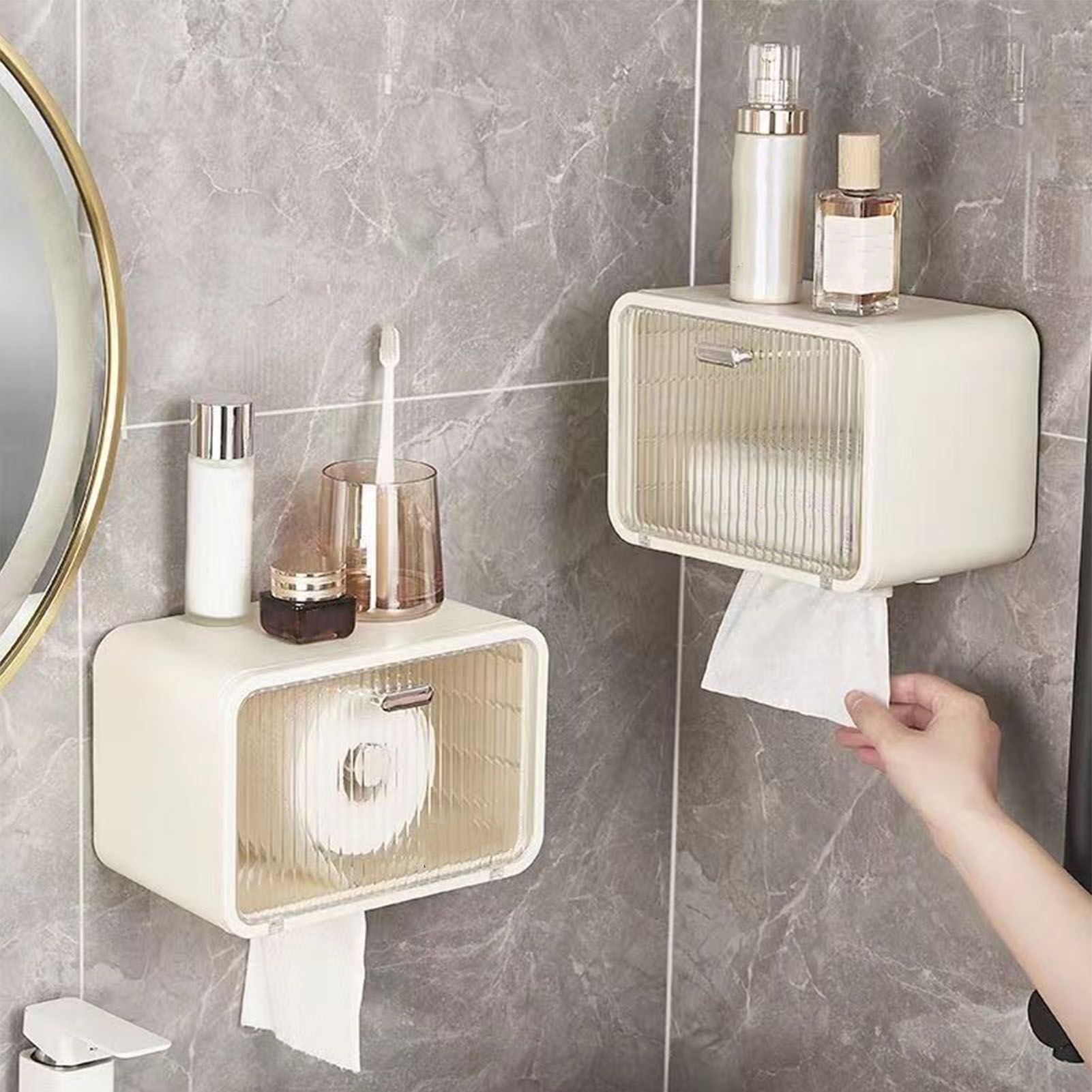 Tissue Box Cover Wall Mounted 2 in 1 Waterproof Tissue Holder Dispenser Box view 13