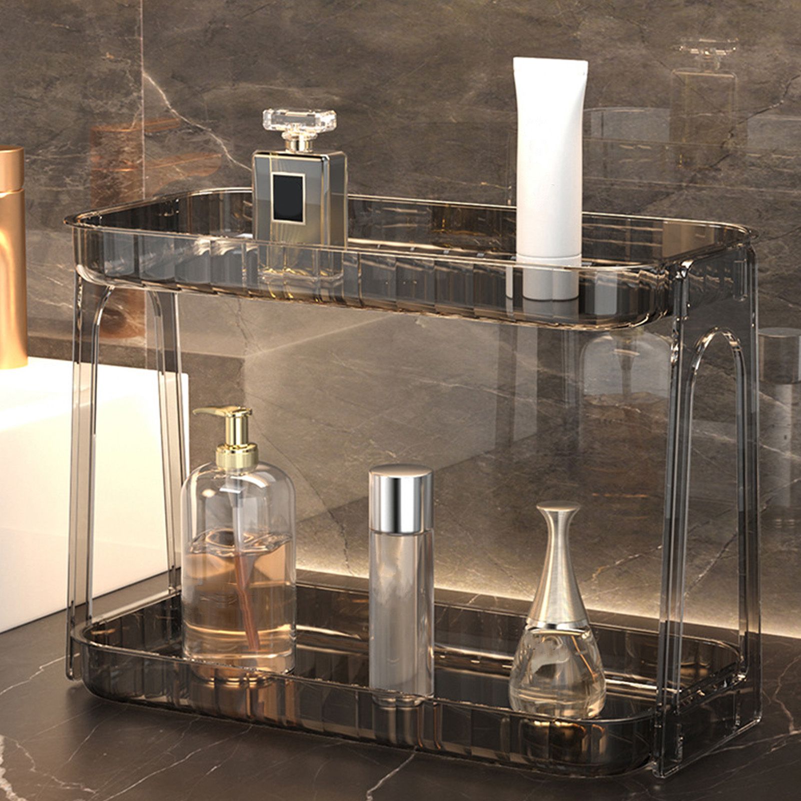 Cosmetic Storage Rack Double Layer Clear Detachable Modern Countertop Cosmetic view 10
