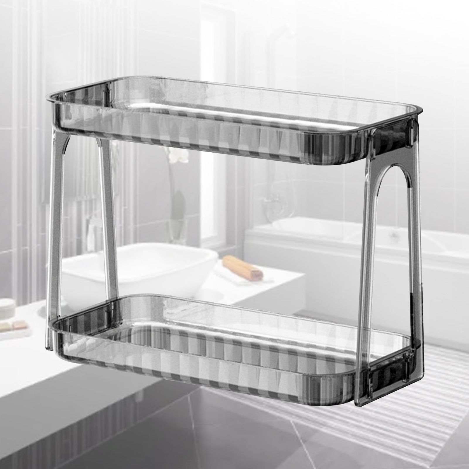 Cosmetic Storage Rack Double Layer Clear Detachable Modern Countertop Cosmetic view 11