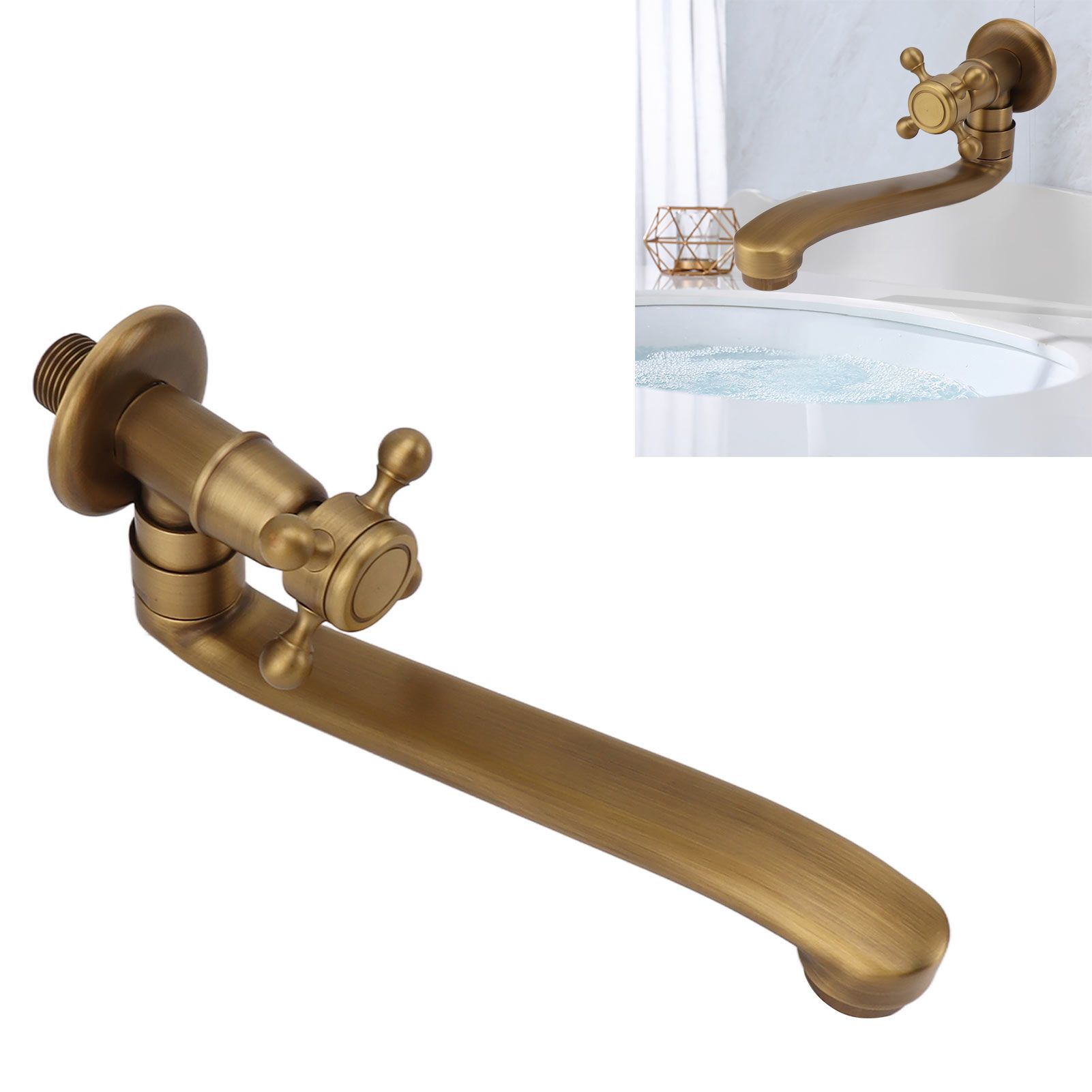Antique Garden Faucet with Extended Spout Antifreezing Copper Wall Mount view 11