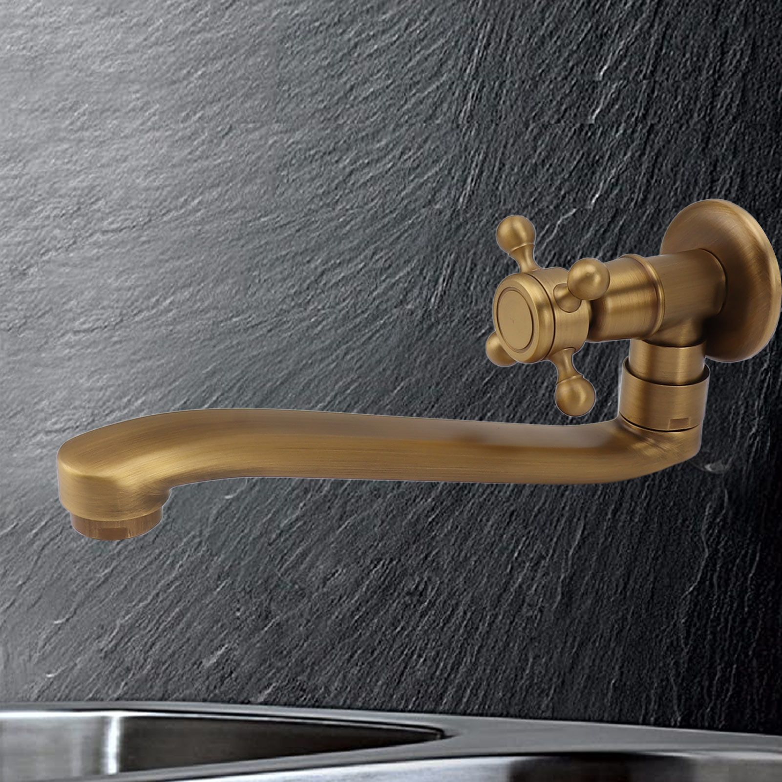 Antique Garden Faucet with Extended Spout Antifreezing Copper Wall Mount view 12