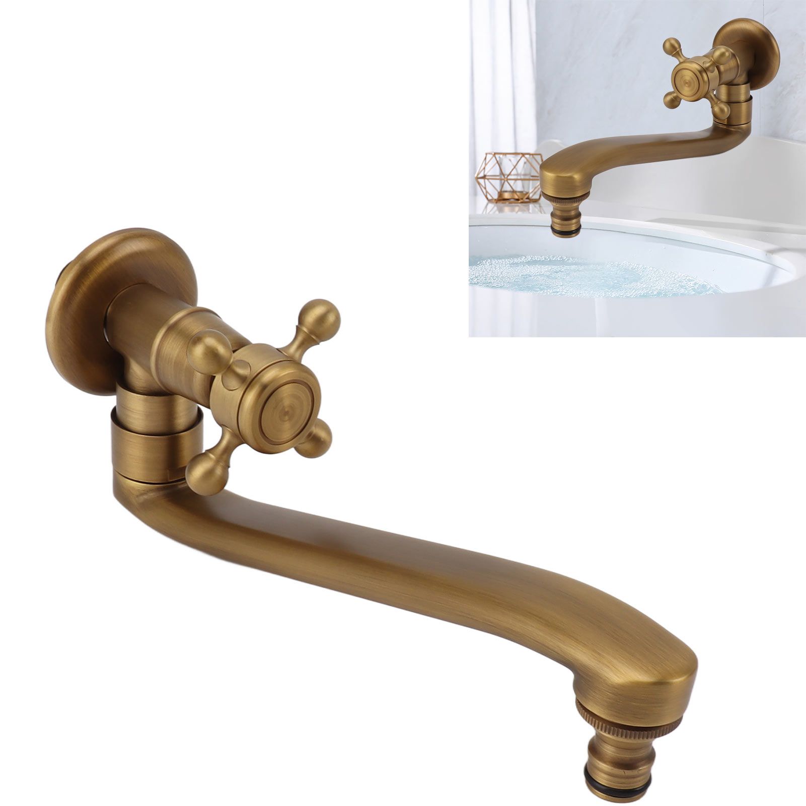 Antique Garden Faucet with Extended Spout Antifreezing Copper Wall Mount view 11