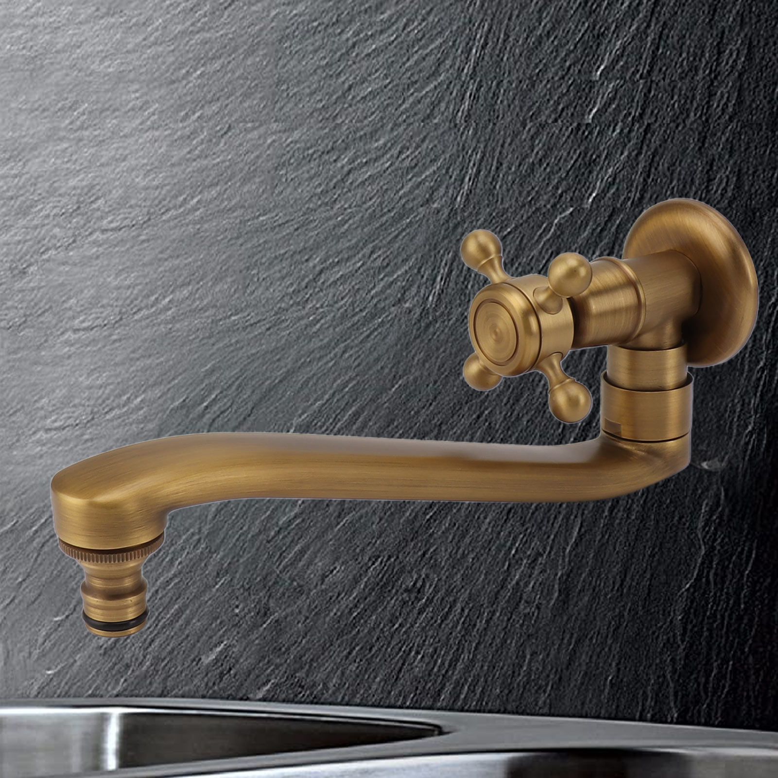 Antique Garden Faucet with Extended Spout Antifreezing Copper Wall Mount view 12