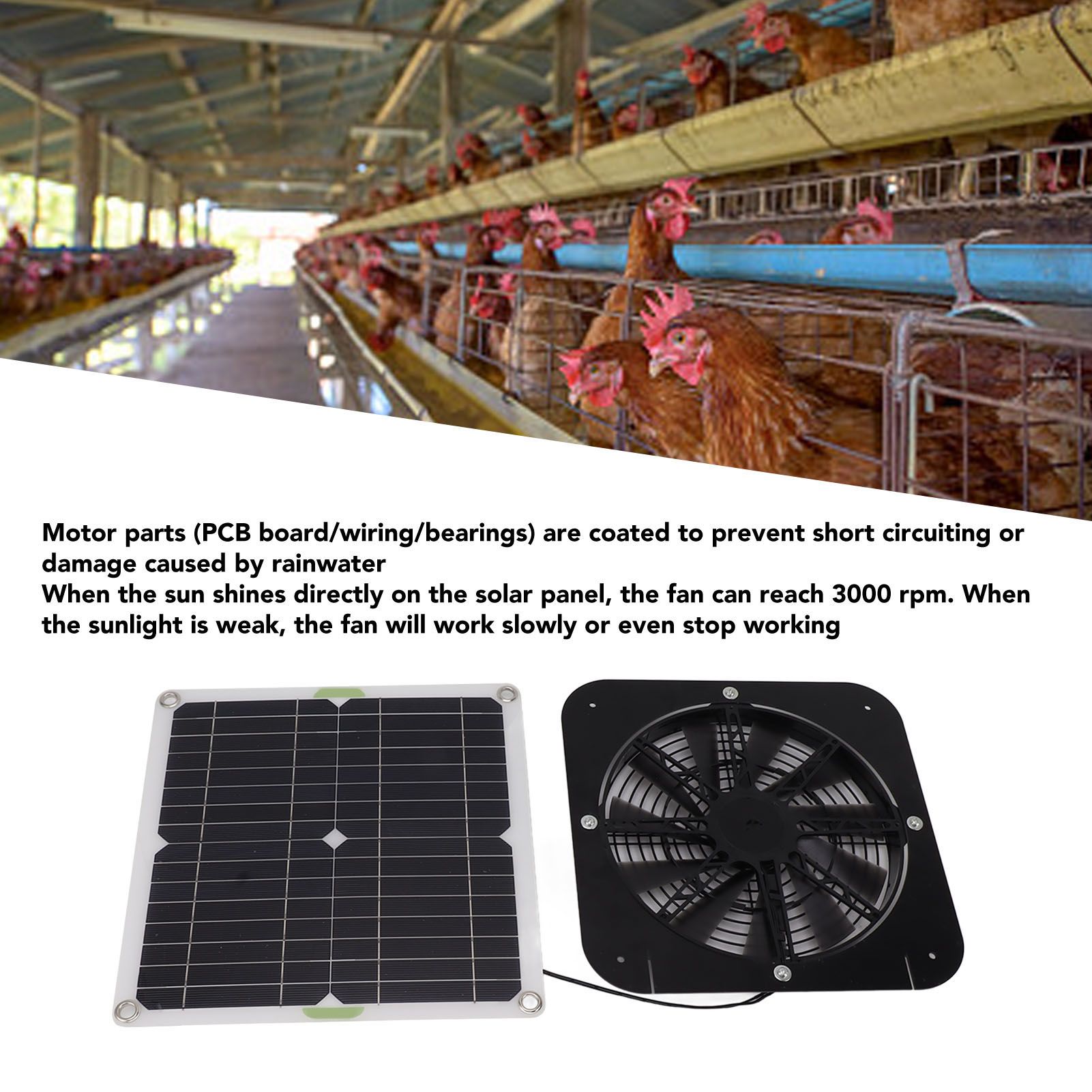 13.5 Inch Solar Powered Fan 100W Round Effective Cooling Solar Panel Fan Kit view 13