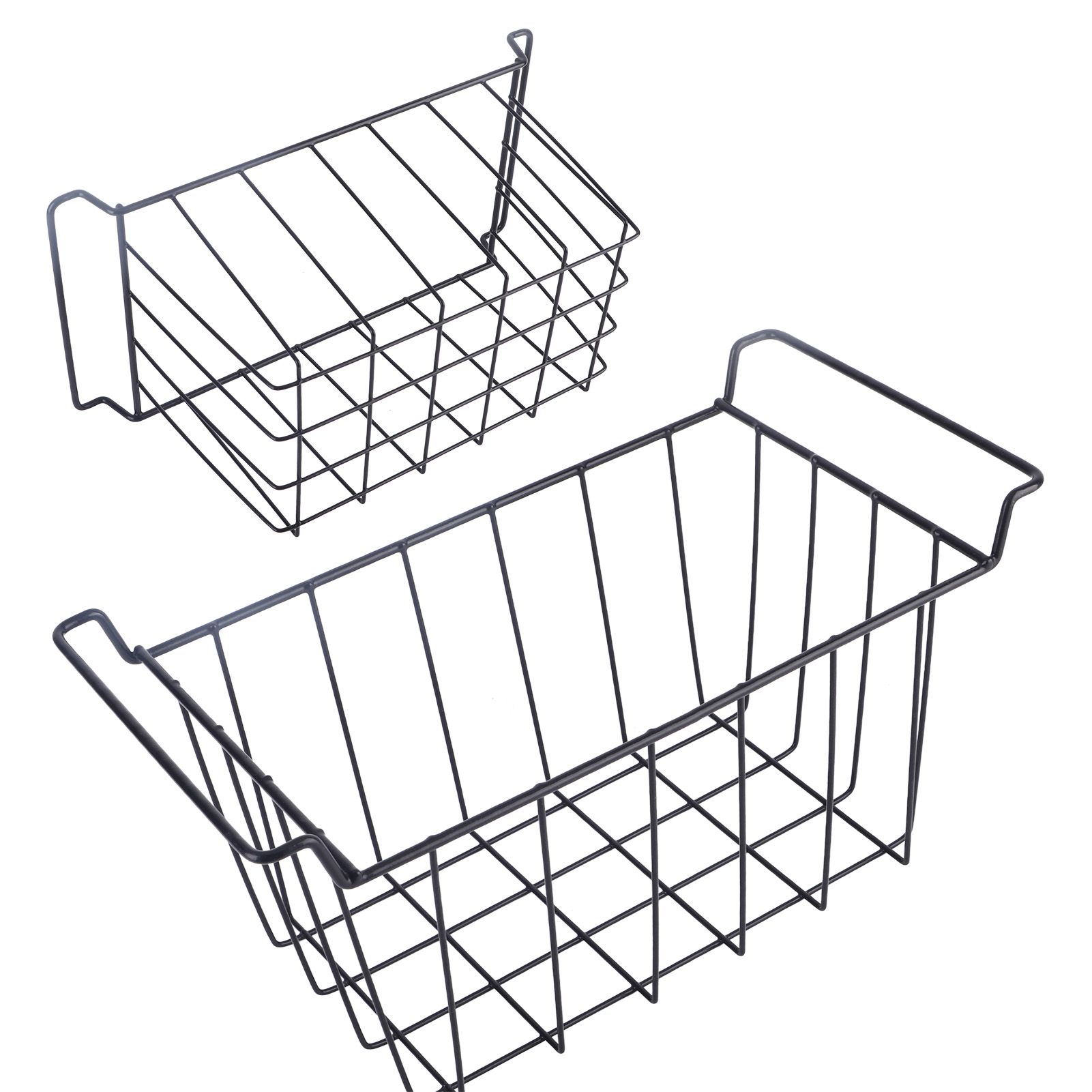 2 Pcs Freezer Wire Storage Basket PE Coated Hanging Rack Organizer Bin Black view 3