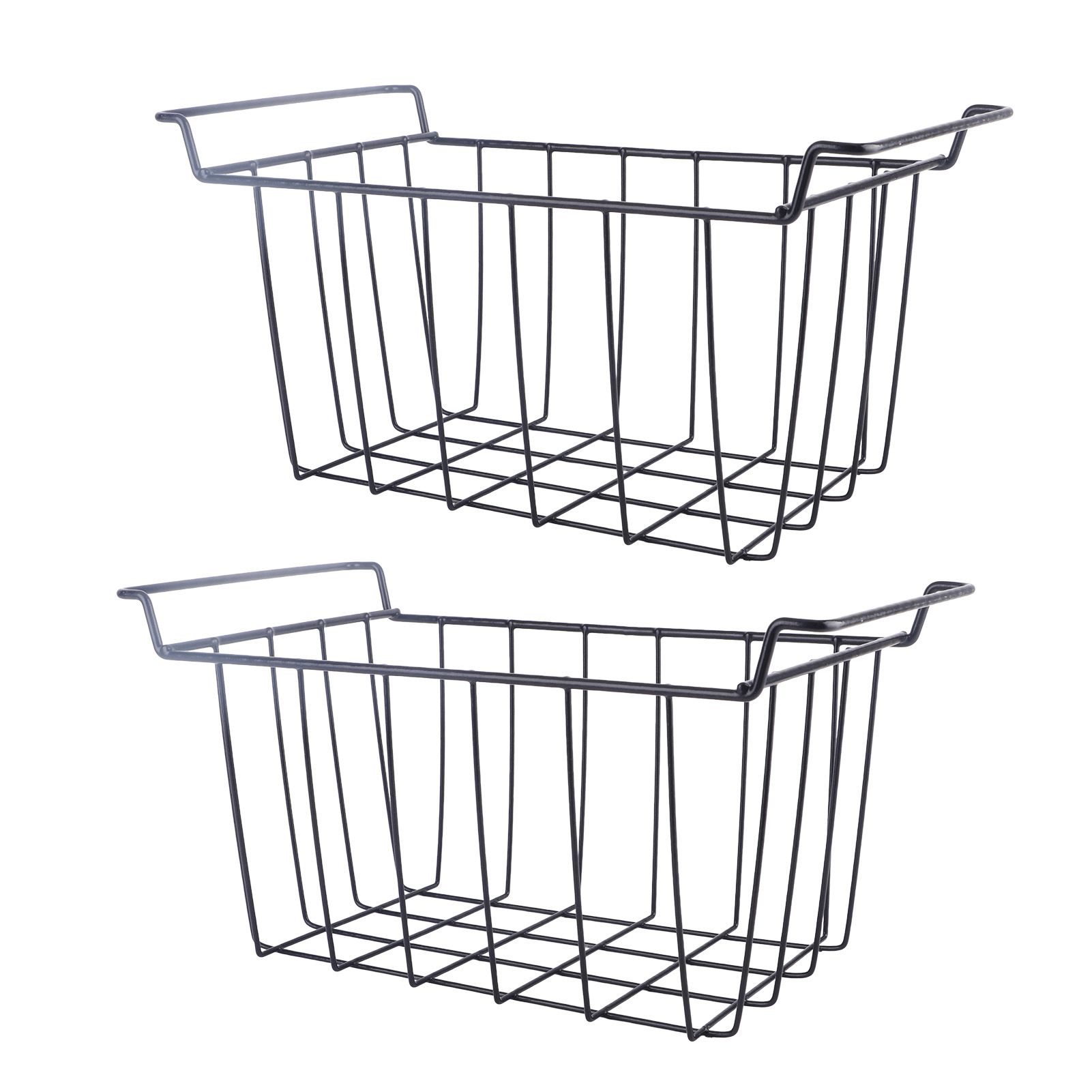 2 Pcs Freezer Wire Storage Basket PE Coated Hanging Rack Organizer Bin Black view 4