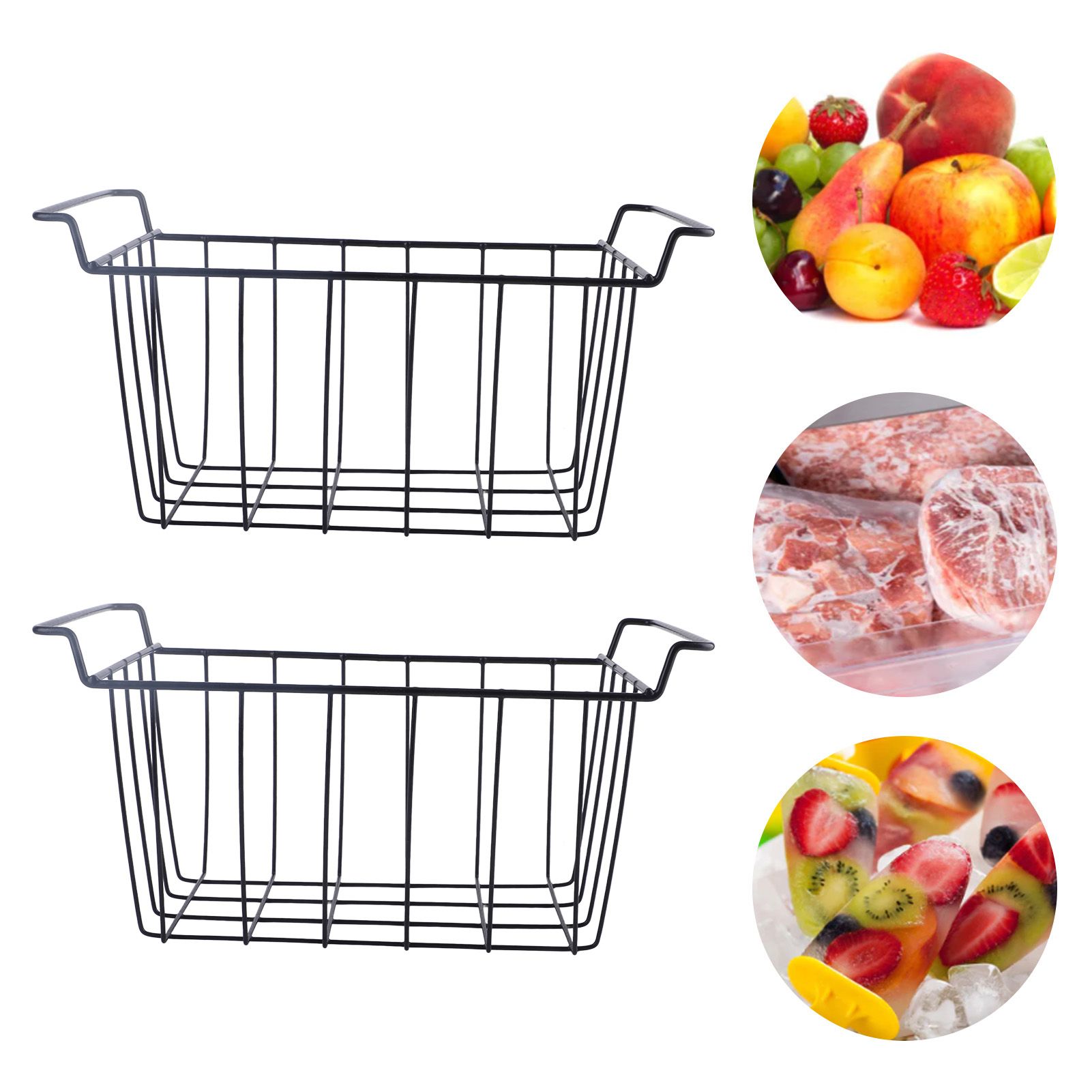 2 Pcs Freezer Wire Storage Basket PE Coated Hanging Rack Organizer Bin Black view 11