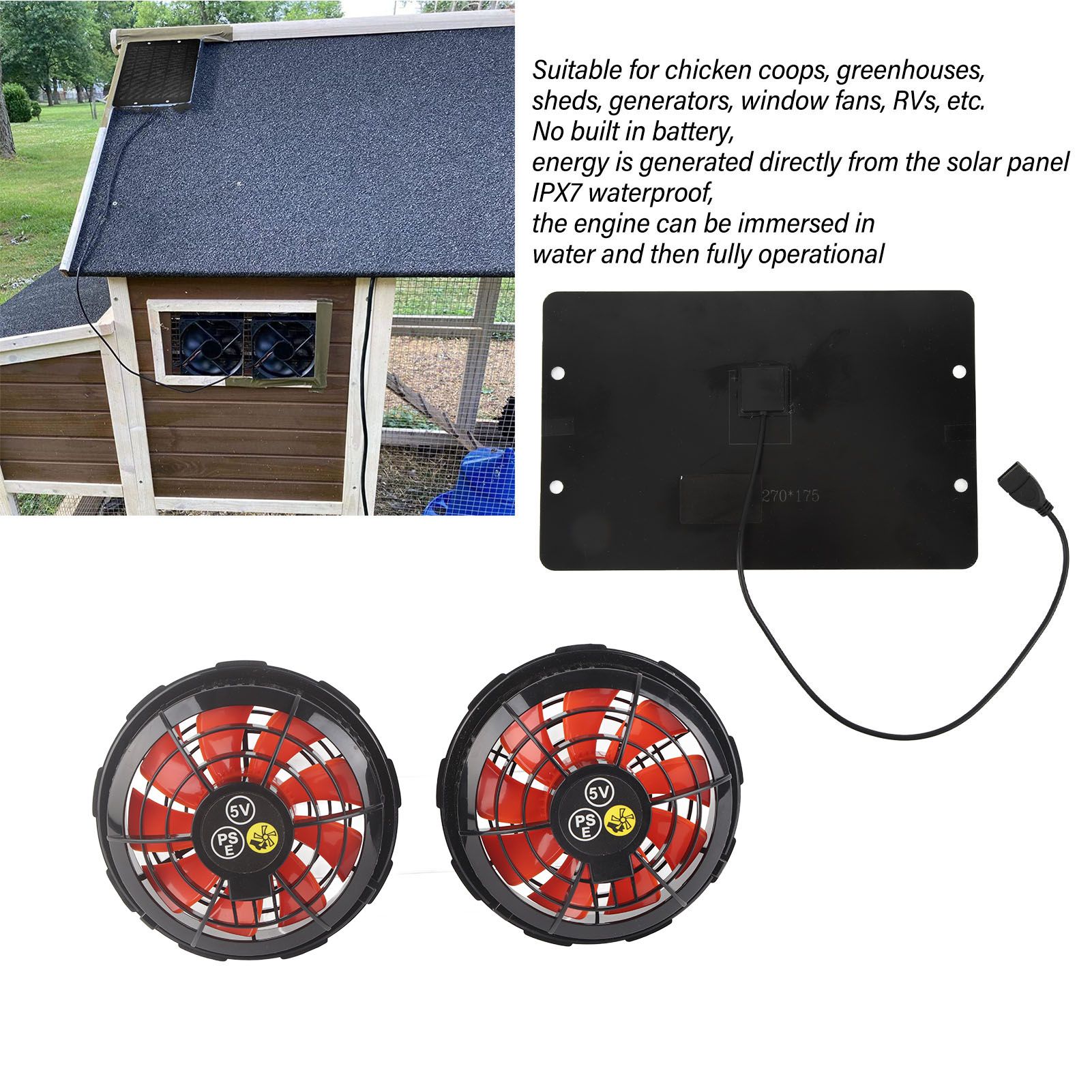 10W Solar Fan Outdoor Solar Powered Fan IPX7 Waterproof Shed Chicken Coop view 13