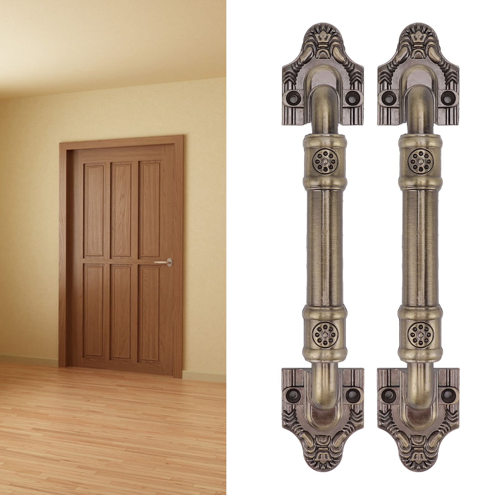 2Pcs Antique Barn Door Handles Bronze Color Easy Installation Vintage Drawer view 12
