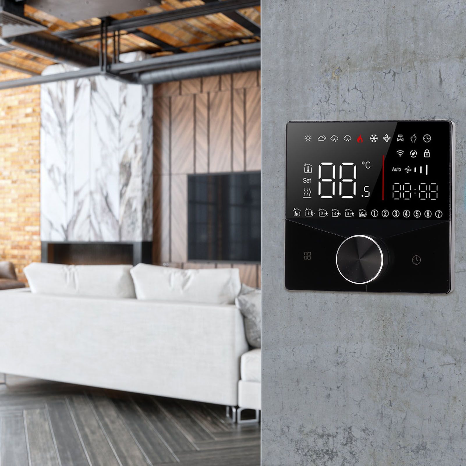 Smart Thermostat Knob Design LCD Color Display Panel Digital Thermostat for view 11