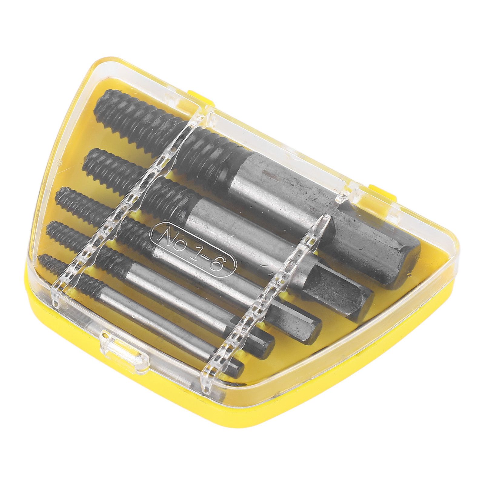 6 Pcs Damaged Screw Extractor with Yellow Storage Box Steel Stripped Bolt view 3