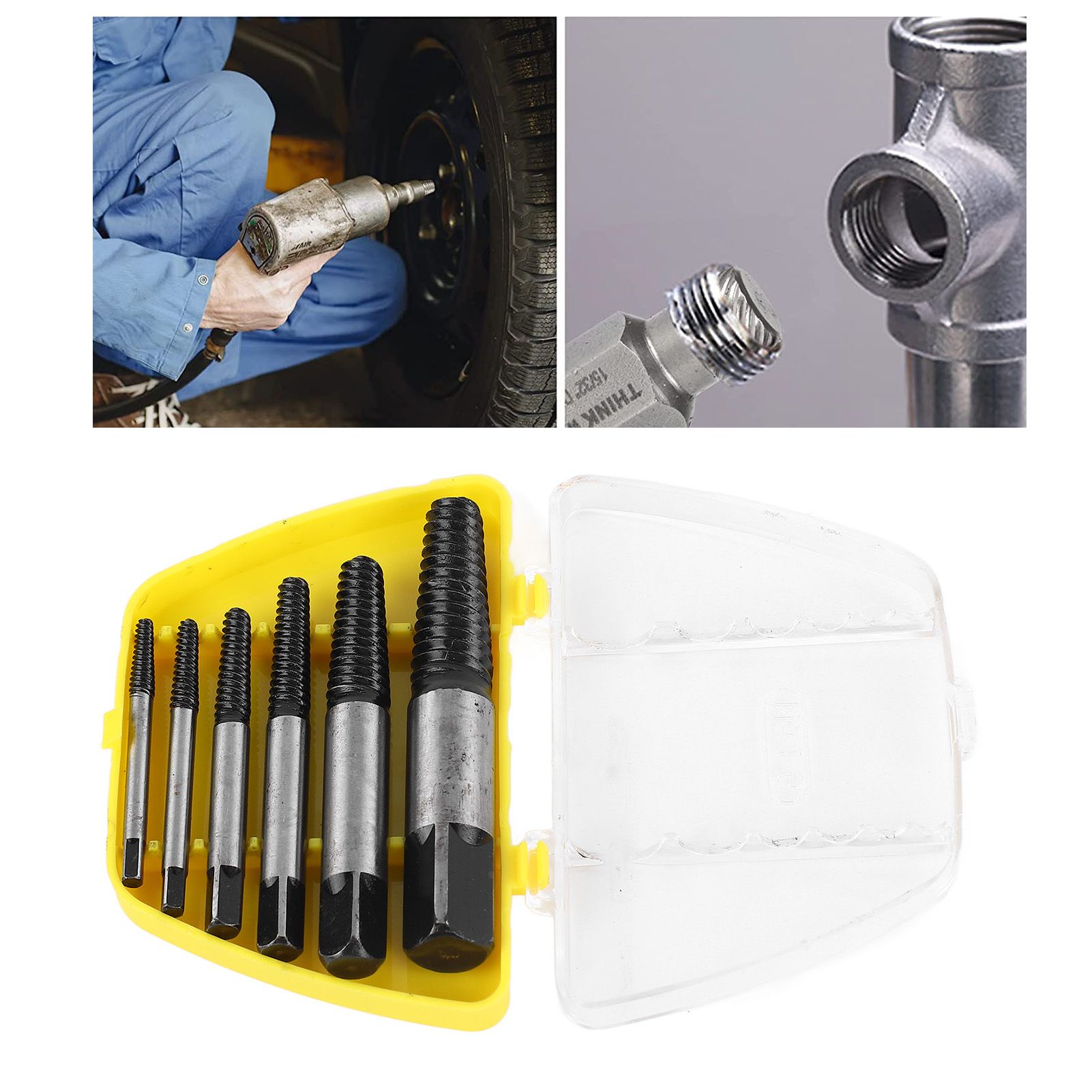6 Pcs Damaged Screw Extractor with Yellow Storage Box Steel Stripped Bolt view 12