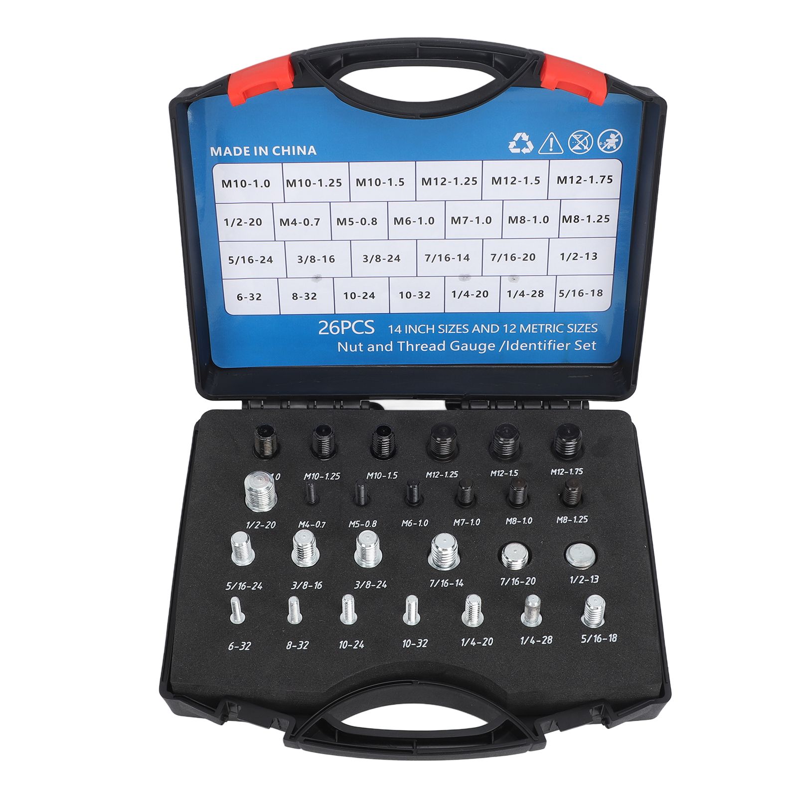 26 PCS Nut Bolt Thread Checker High Accuracy Carbon Steel ABS Nut and Bolt view 6