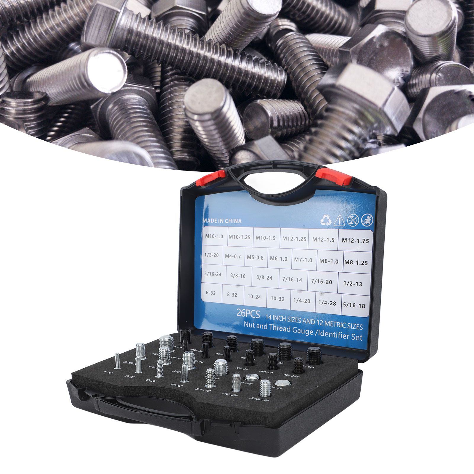 26 PCS Nut Bolt Thread Checker High Accuracy Carbon Steel ABS Nut and Bolt view 11