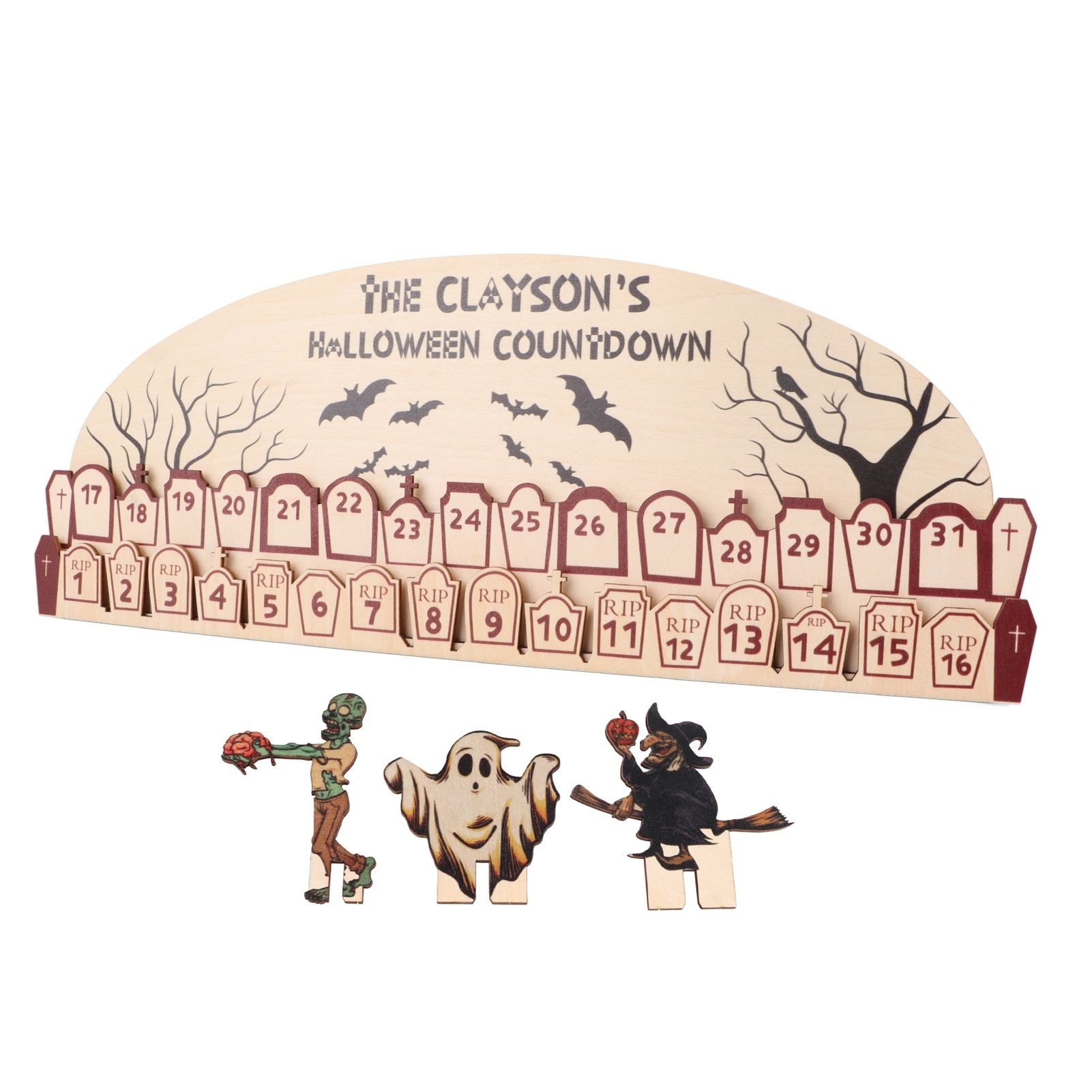 Halloween Advent Calendar 2023 31 Days Halloween Moving Wooden Block Countdown view 2