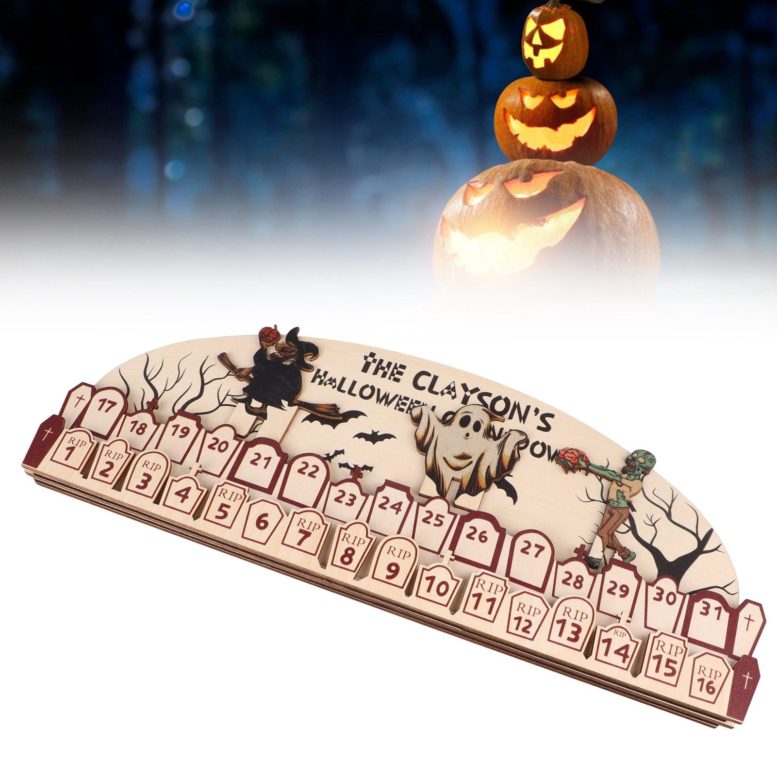 Halloween Advent Calendar 2023 31 Days Halloween Moving Wooden Block Countdown view 11