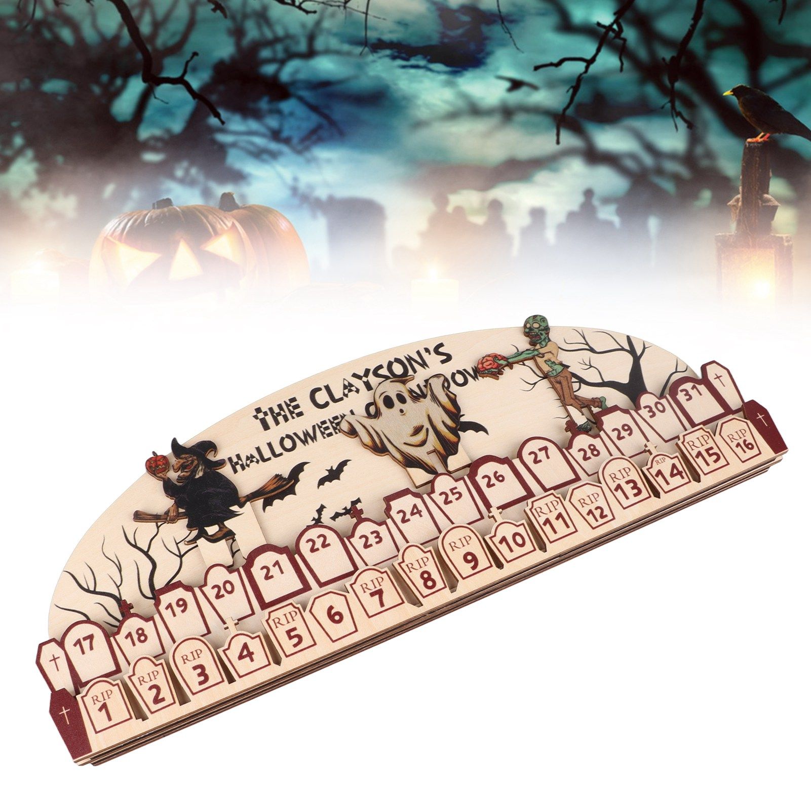 Halloween Advent Calendar 2023 31 Days Halloween Moving Wooden Block Countdown view 12