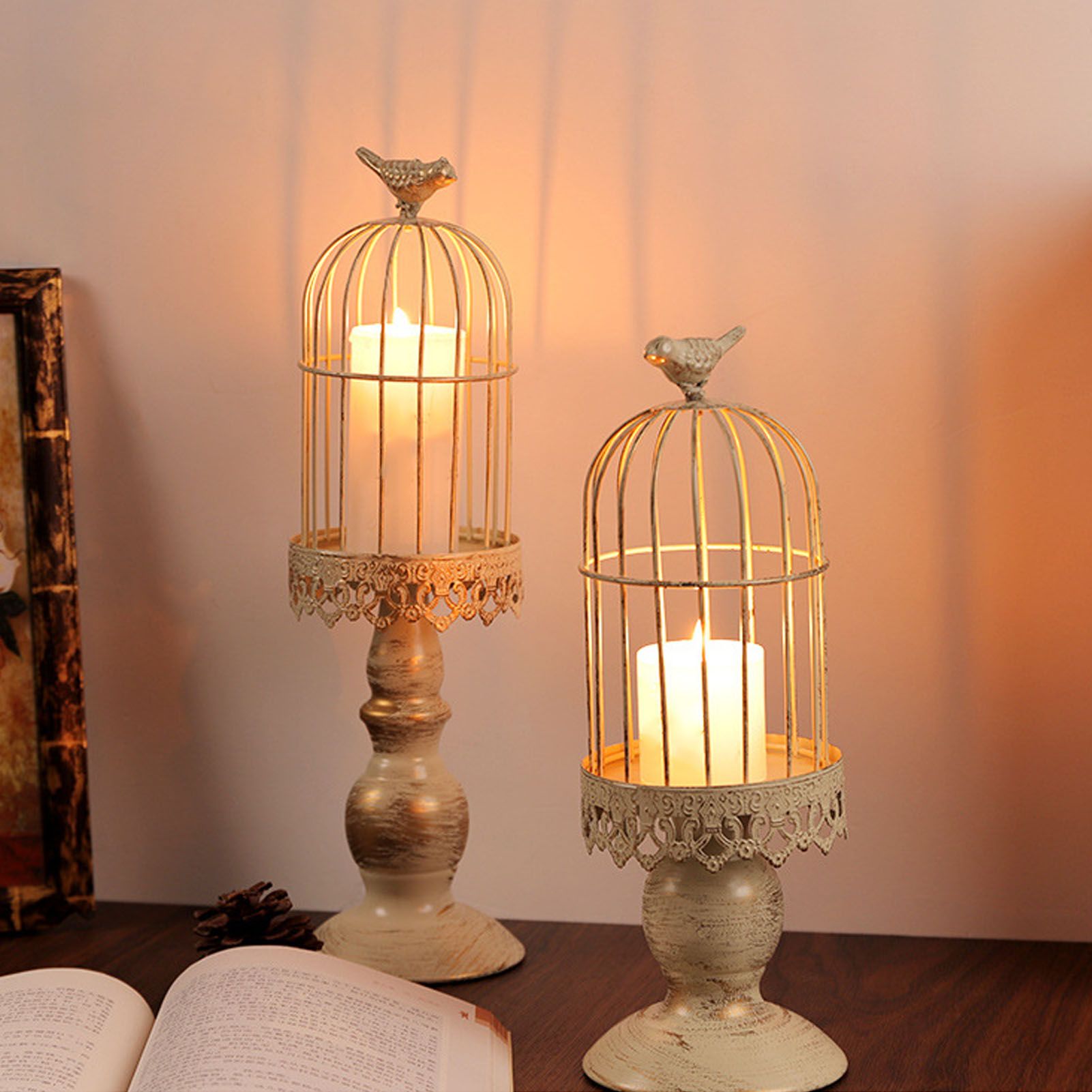 Birdcage Candle Holder Iron Vintage Detachable Stable Base Bird Cage Decor for view 12