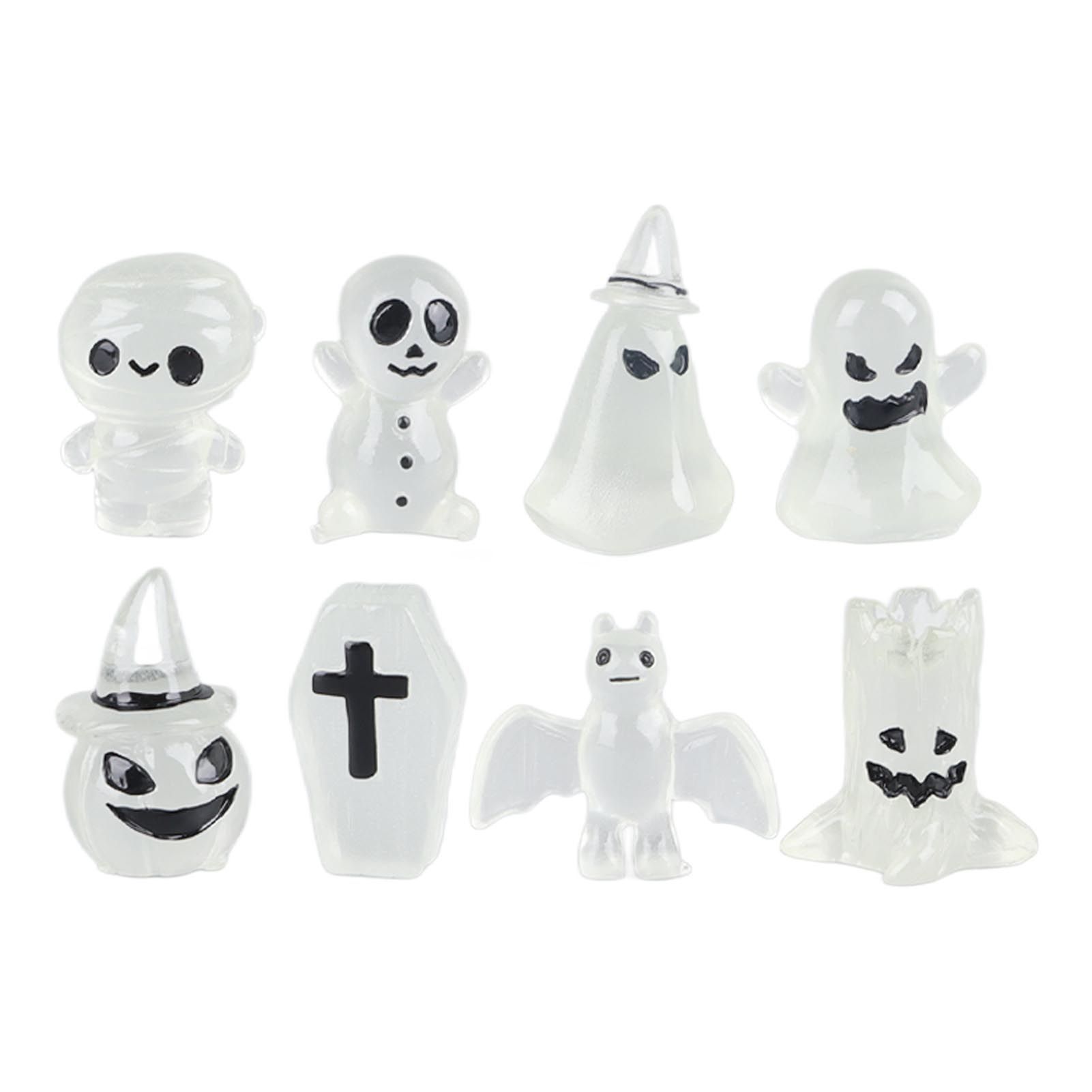 8 Pcs Halloween Ornaments Miniature Luminous Tombstone Pumpkin Skull Ghost — image 1