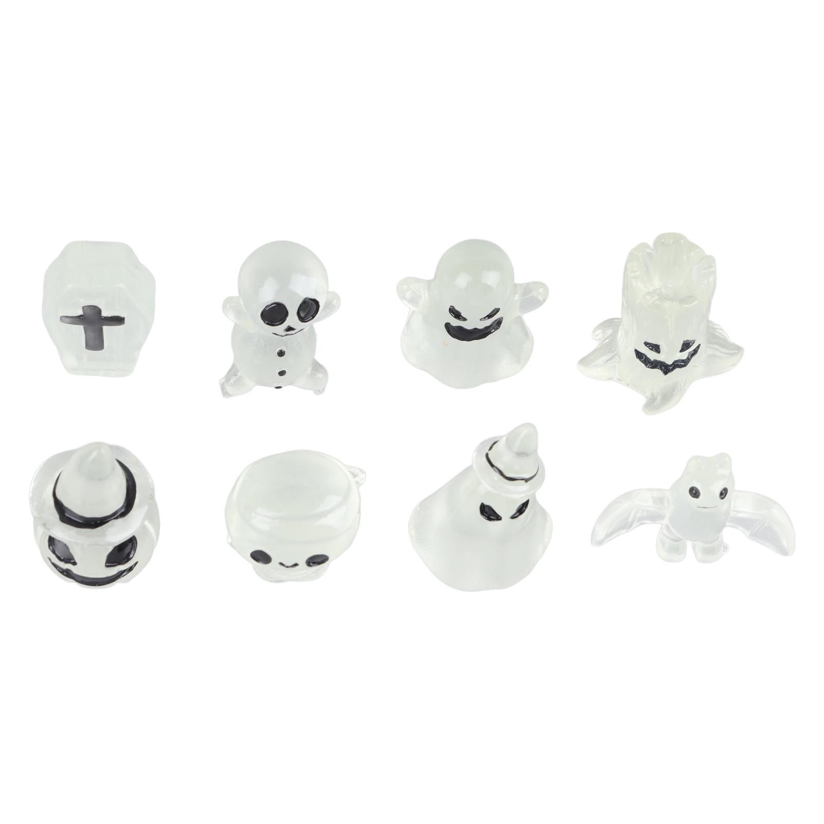 8 Pcs Halloween Ornaments Miniature Luminous Tombstone Pumpkin Skull Ghost view 2
