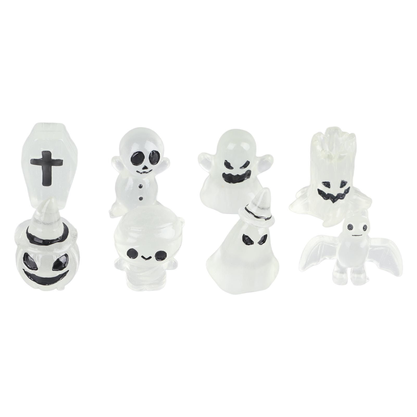8 Pcs Halloween Ornaments Miniature Luminous Tombstone Pumpkin Skull Ghost view 3