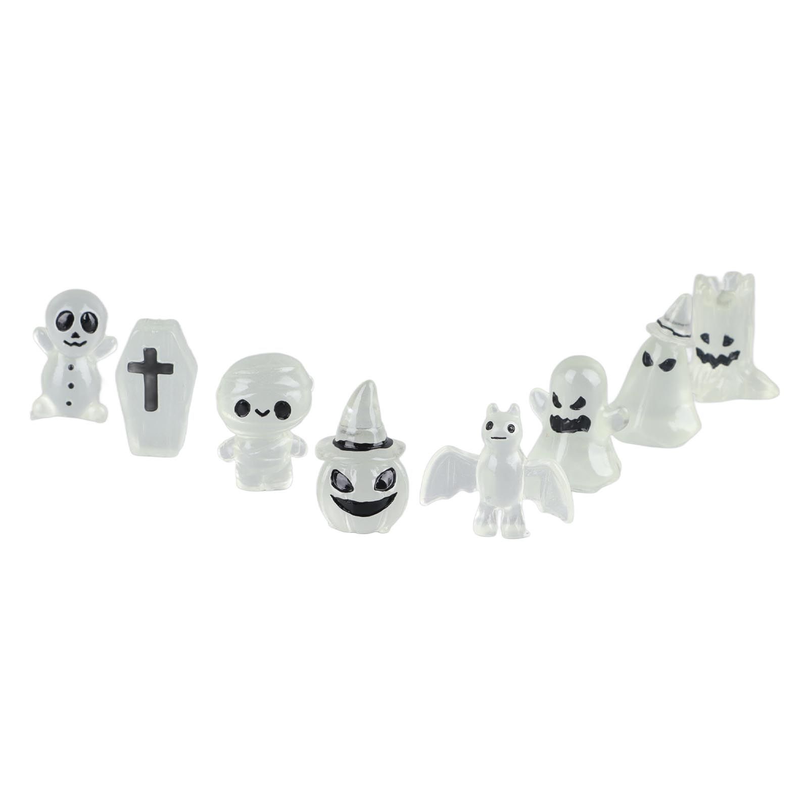 8 Pcs Halloween Ornaments Miniature Luminous Tombstone Pumpkin Skull Ghost view 4