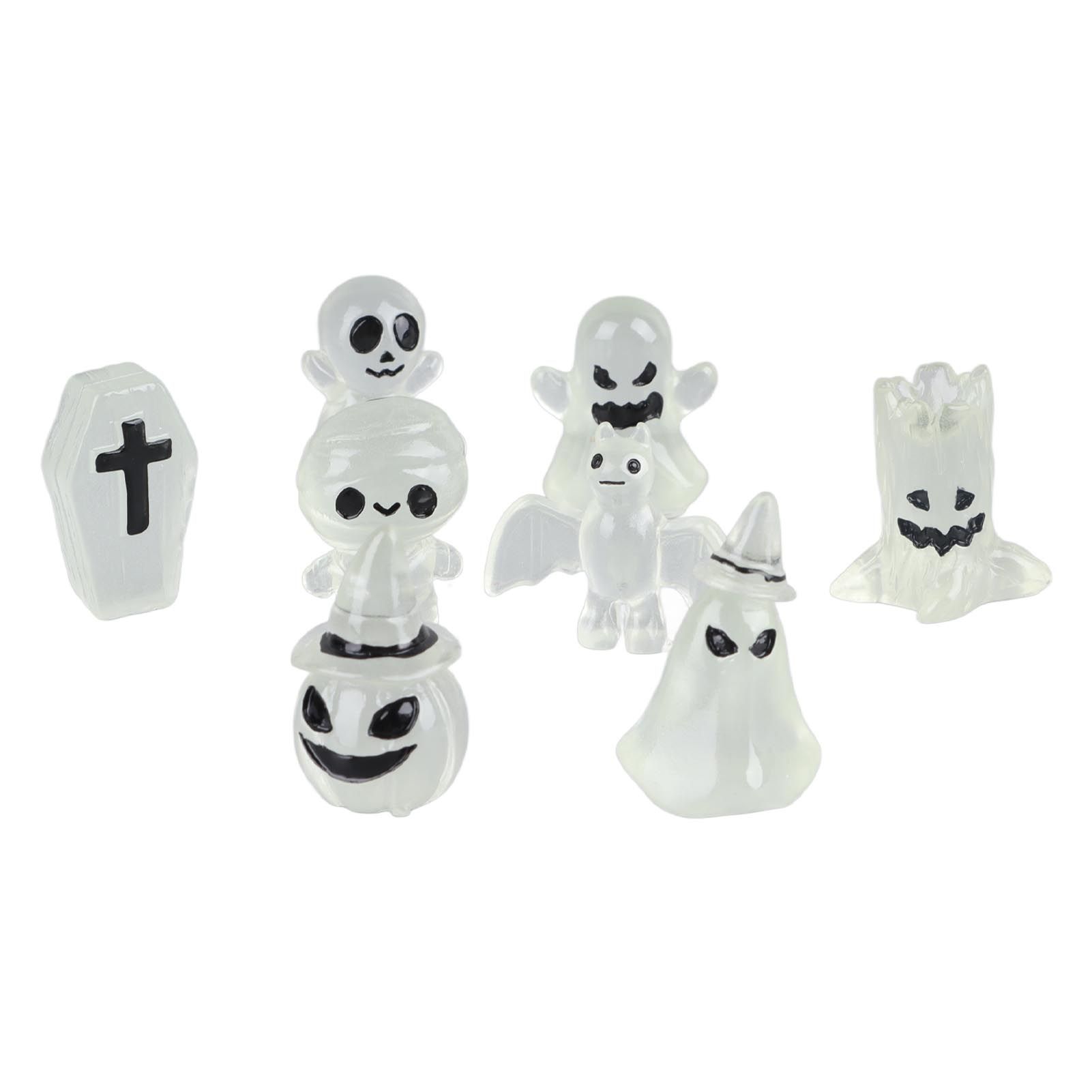 8 Pcs Halloween Ornaments Miniature Luminous Tombstone Pumpkin Skull Ghost view 5