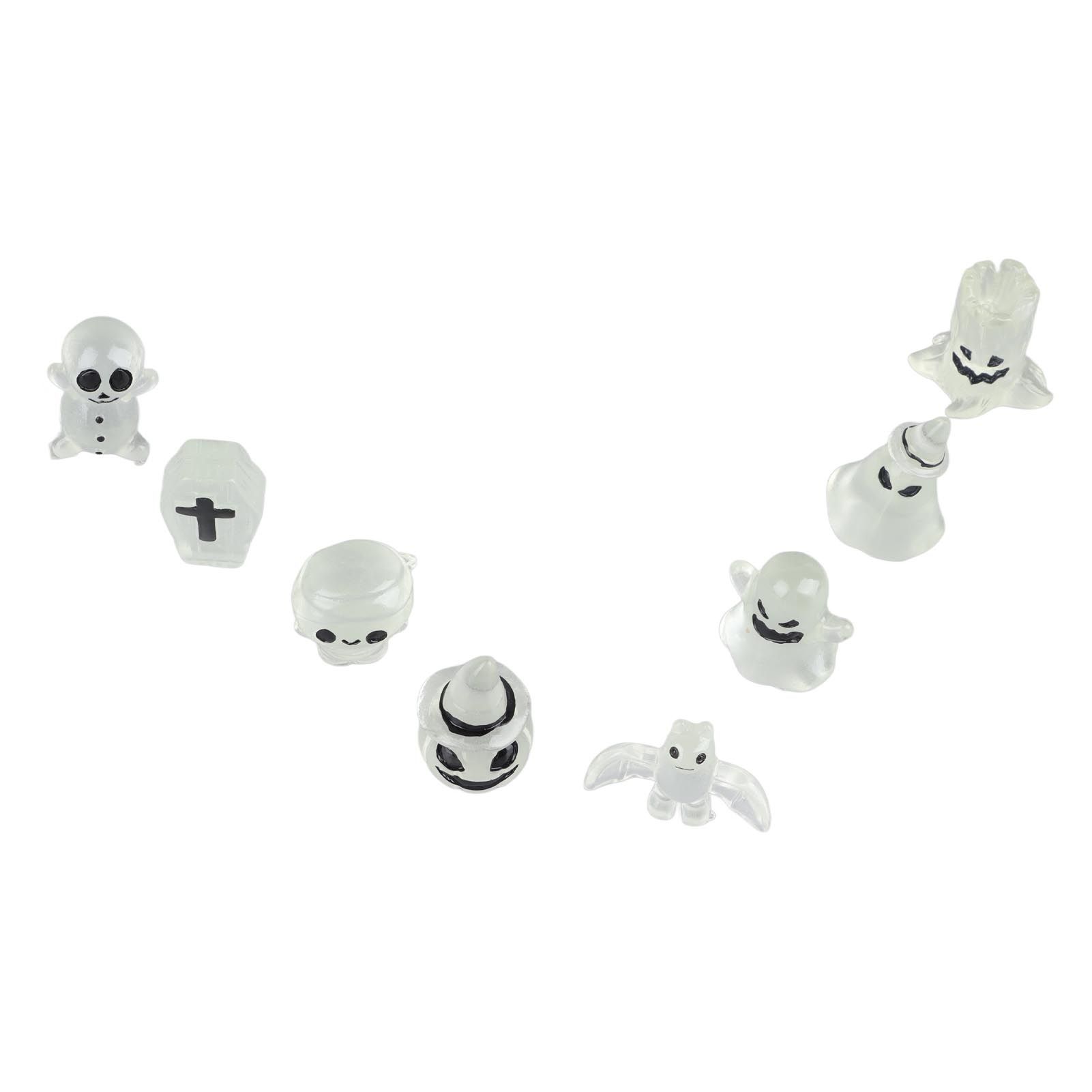 8 Pcs Halloween Ornaments Miniature Luminous Tombstone Pumpkin Skull Ghost view 6