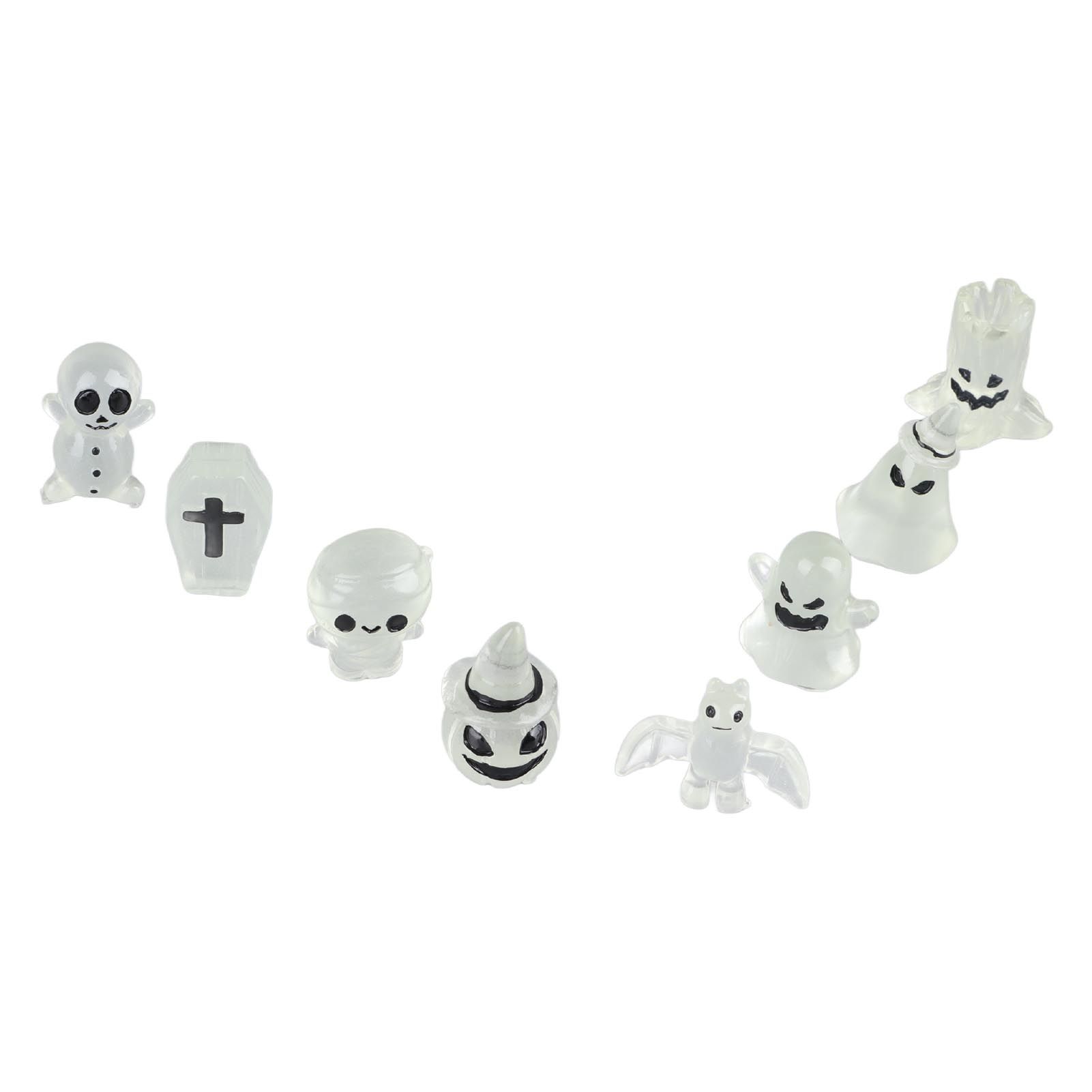 8 Pcs Halloween Ornaments Miniature Luminous Tombstone Pumpkin Skull Ghost view 7