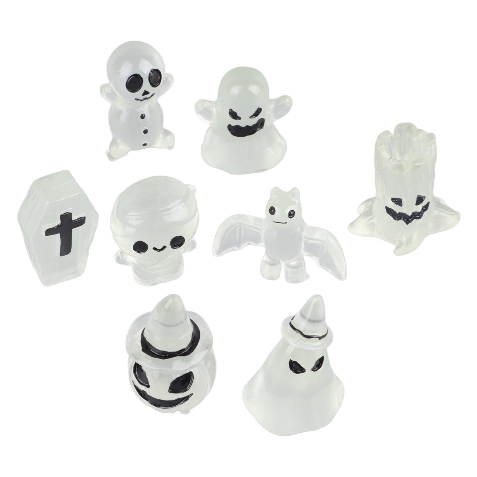 8 Pcs Halloween Ornaments Miniature Luminous Tombstone Pumpkin Skull Ghost view 8