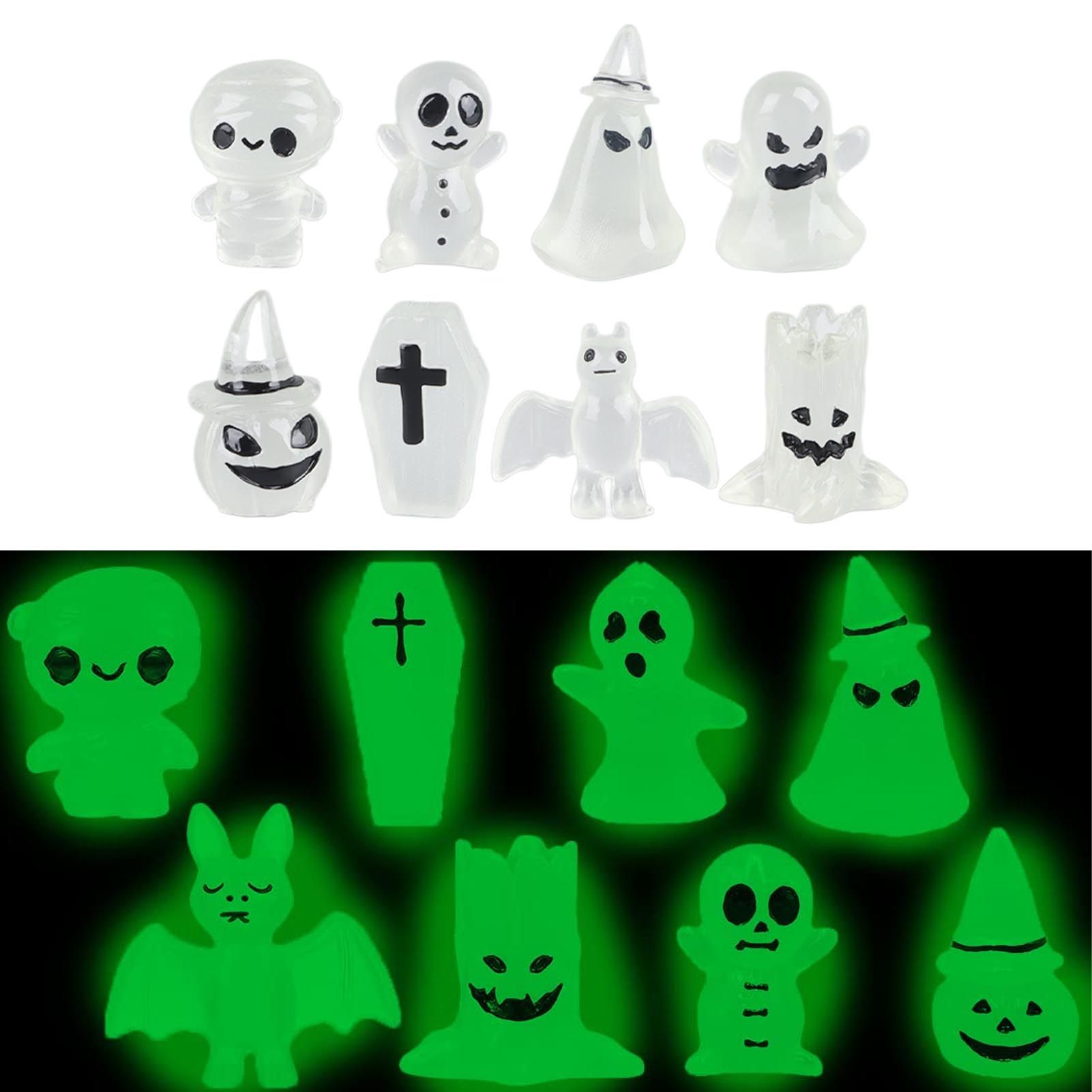 8 Pcs Halloween Ornaments Miniature Luminous Tombstone Pumpkin Skull Ghost view 11