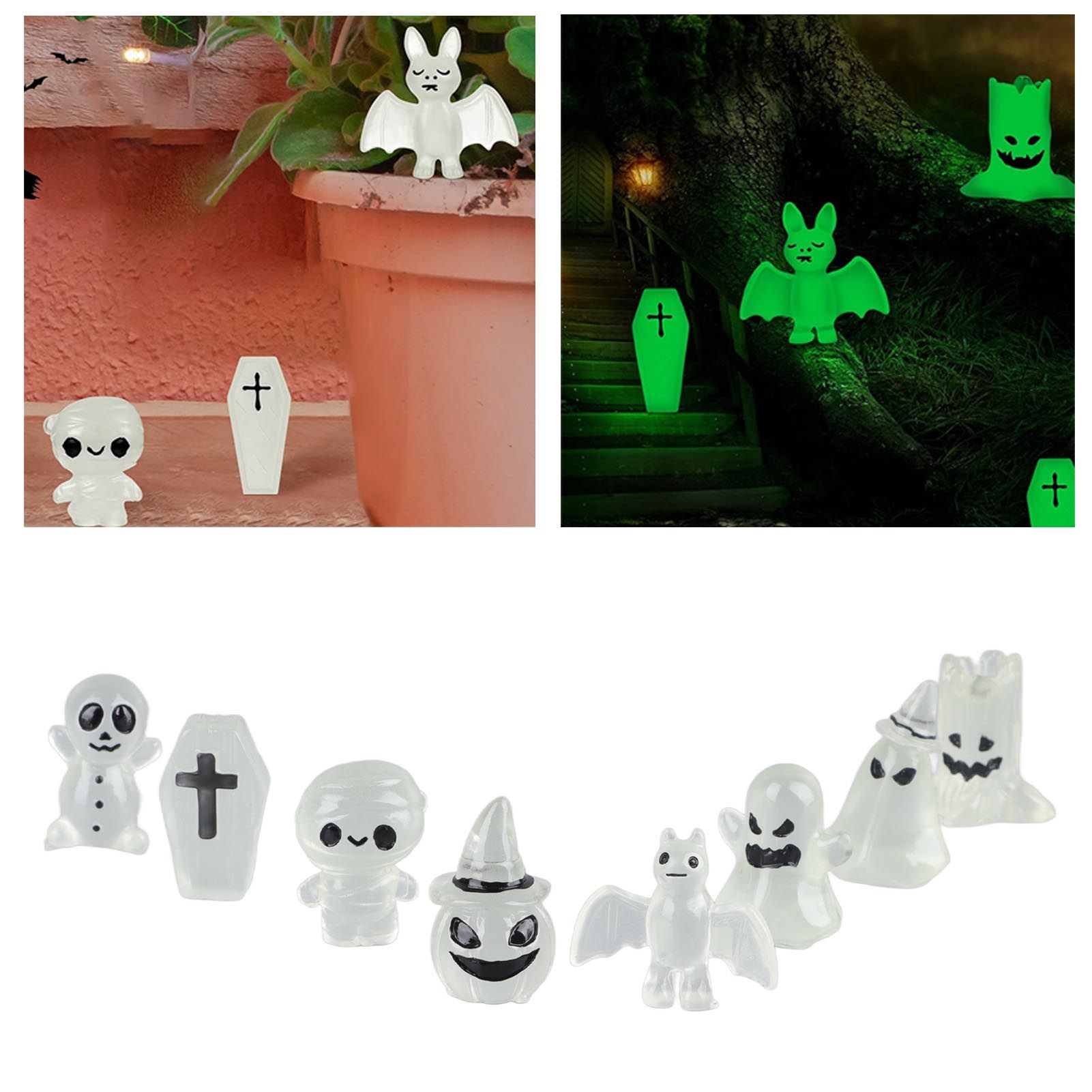 8 Pcs Halloween Ornaments Miniature Luminous Tombstone Pumpkin Skull Ghost view 12