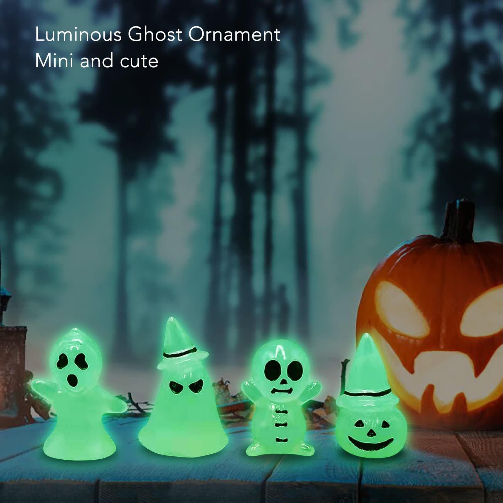 8 Pcs Halloween Ornaments Miniature Luminous Tombstone Pumpkin Skull Ghost view 14
