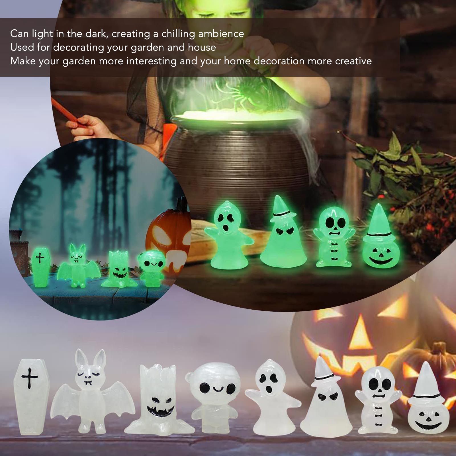 8 Pcs Halloween Ornaments Miniature Luminous Tombstone Pumpkin Skull Ghost view 15