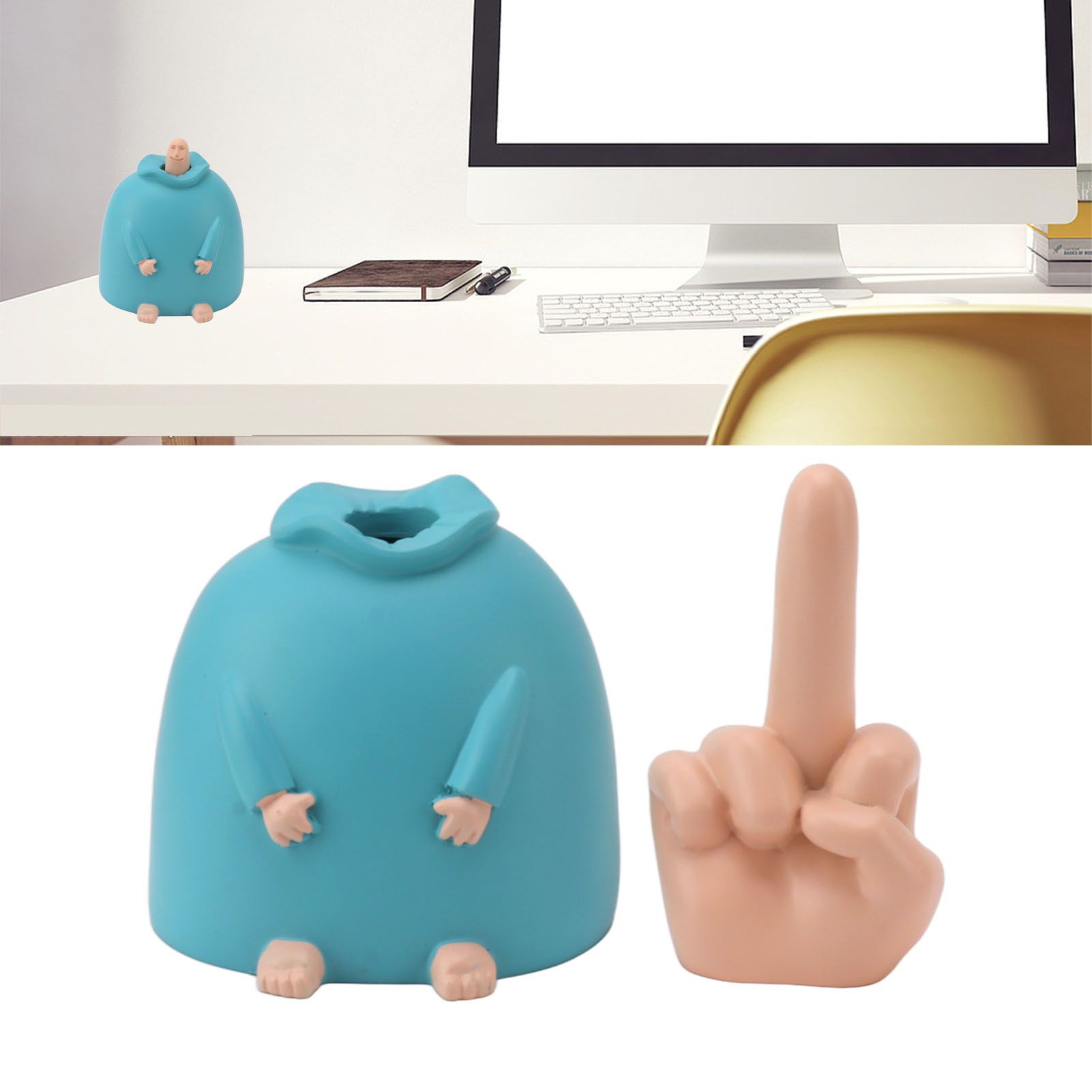Funny Middle Finger Statue Bright Color Exquisite Engraving Finger Man view 11