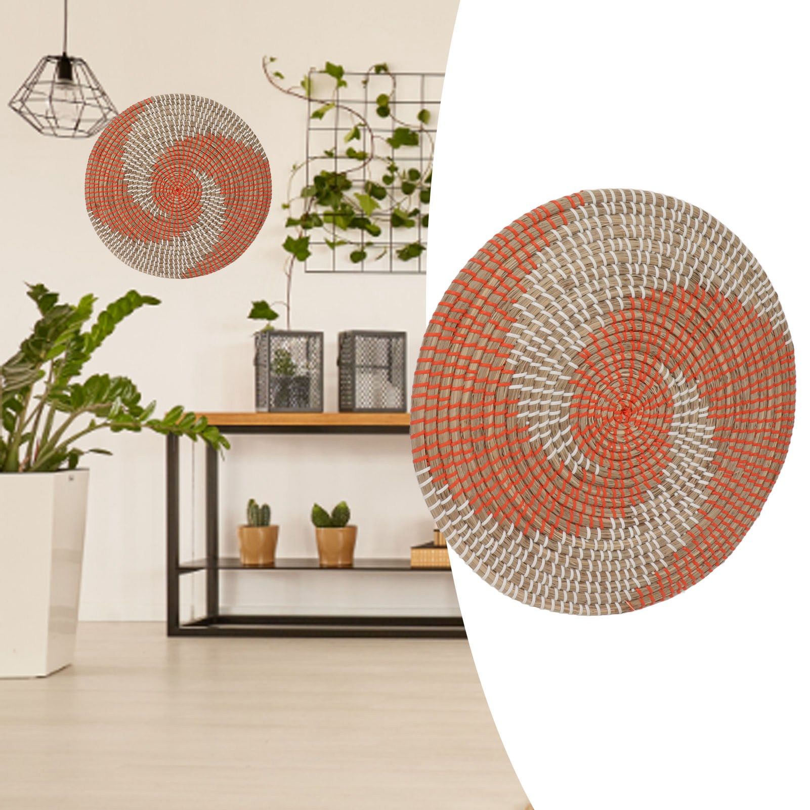 40CM Woven Wall Basket Decor Handmade Seagrass Versatile Bowl Insulation Hook view 12