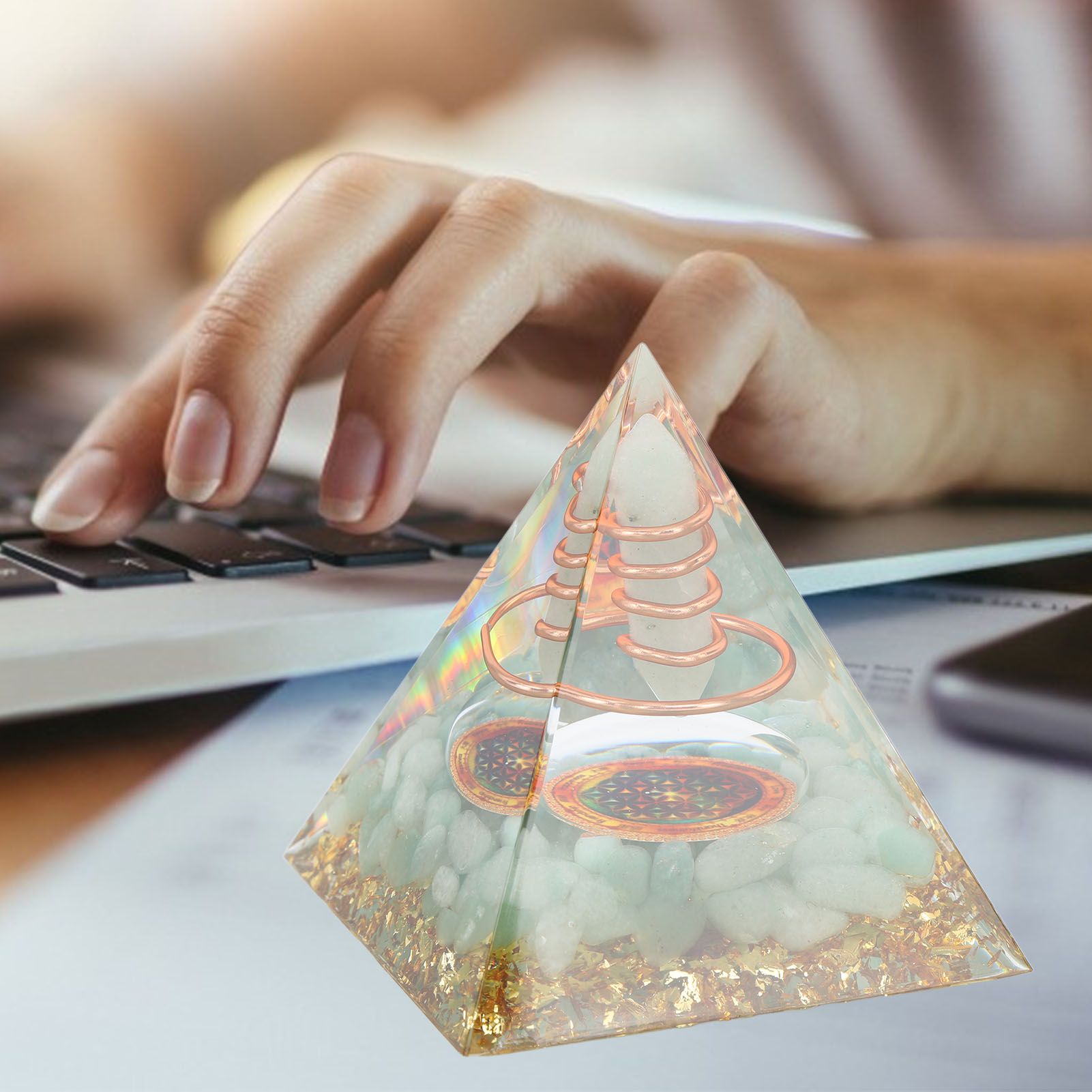 Orgonite Pyramid Crystal Energy Generator 6cm Stone Copper Handmade Pyramid view 11