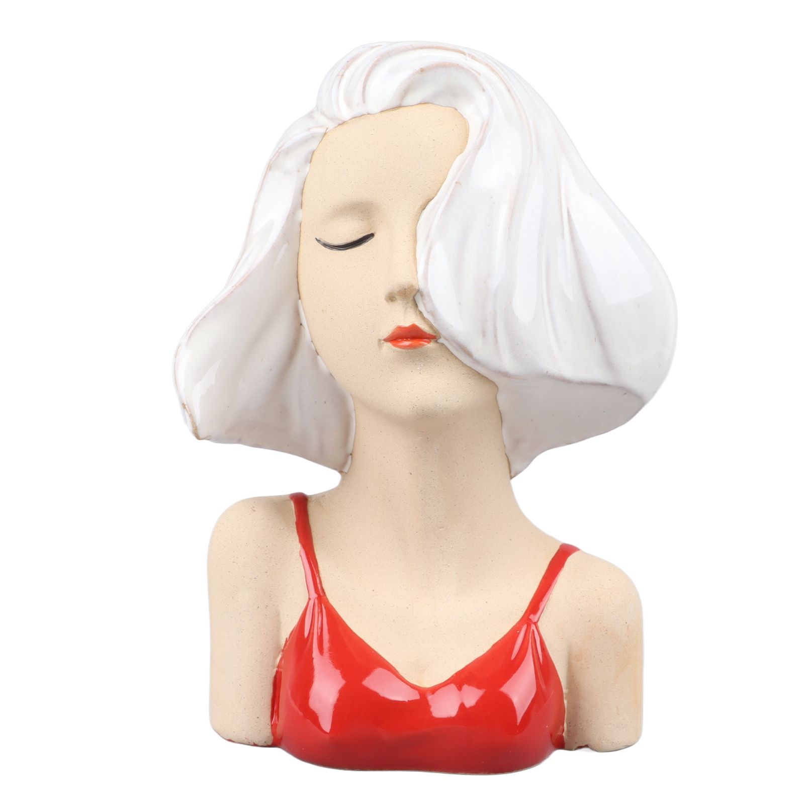 Girl Face Vase Modern Decorative Sculpture Ceramic Head Flower Vase for Living — image 1