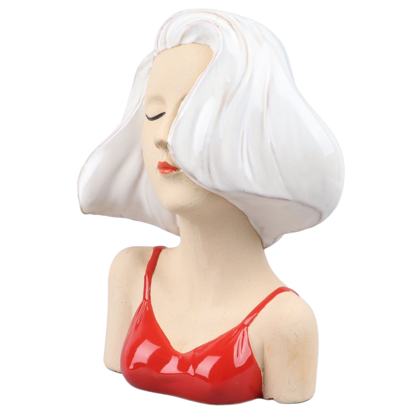 Girl Face Vase Modern Decorative Sculpture Ceramic Head Flower Vase for Living view 2