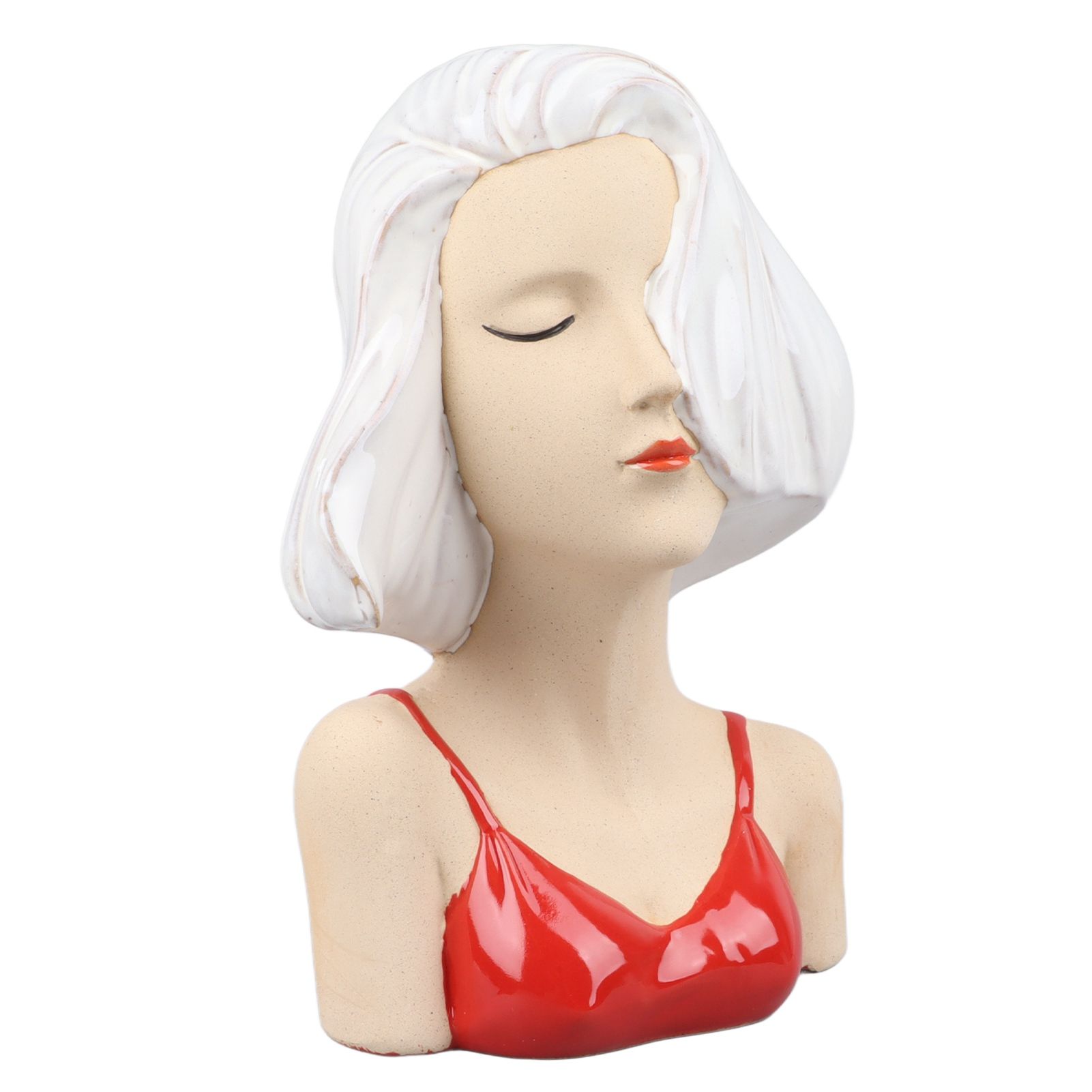 Girl Face Vase Modern Decorative Sculpture Ceramic Head Flower Vase for Living view 3