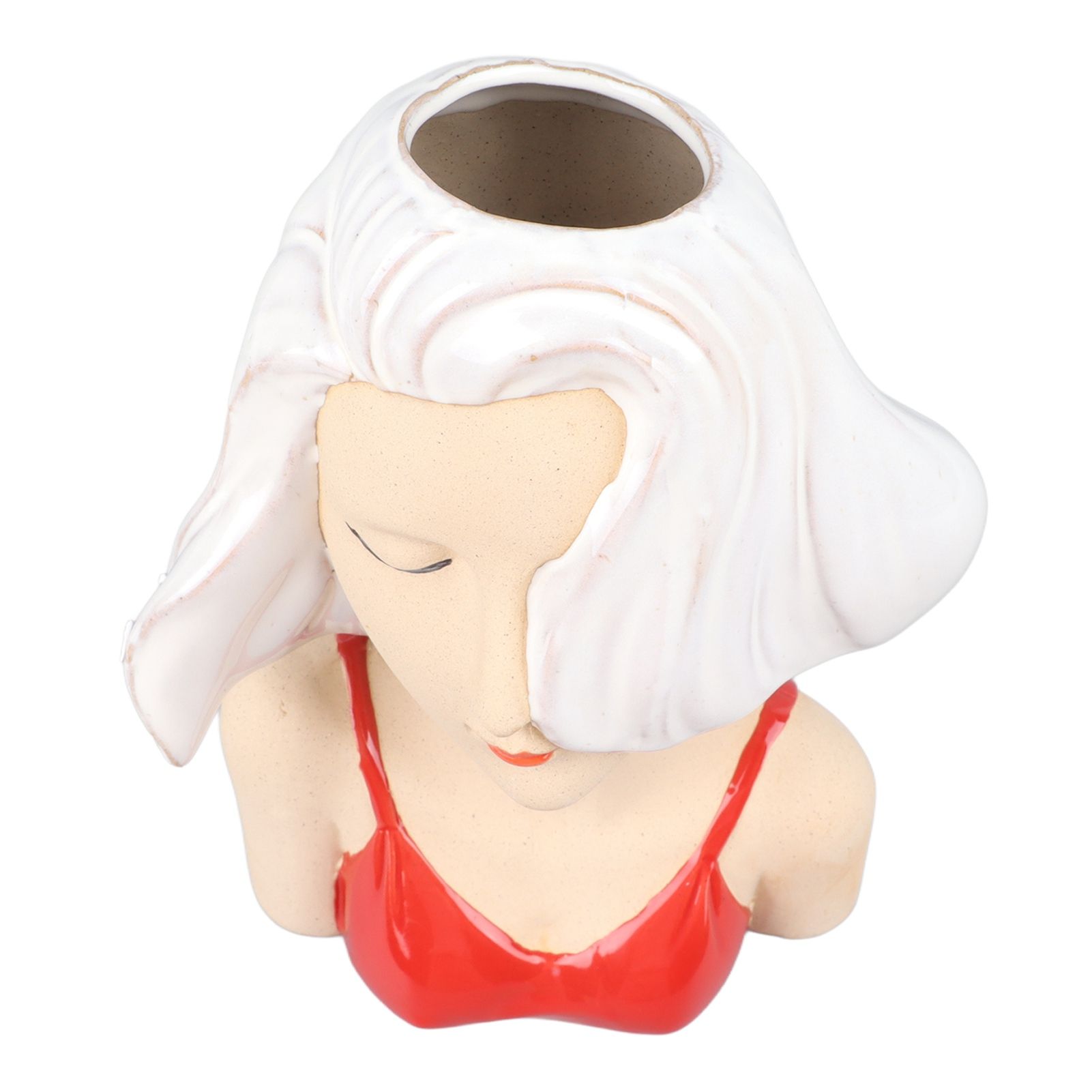 Girl Face Vase Modern Decorative Sculpture Ceramic Head Flower Vase for Living view 5