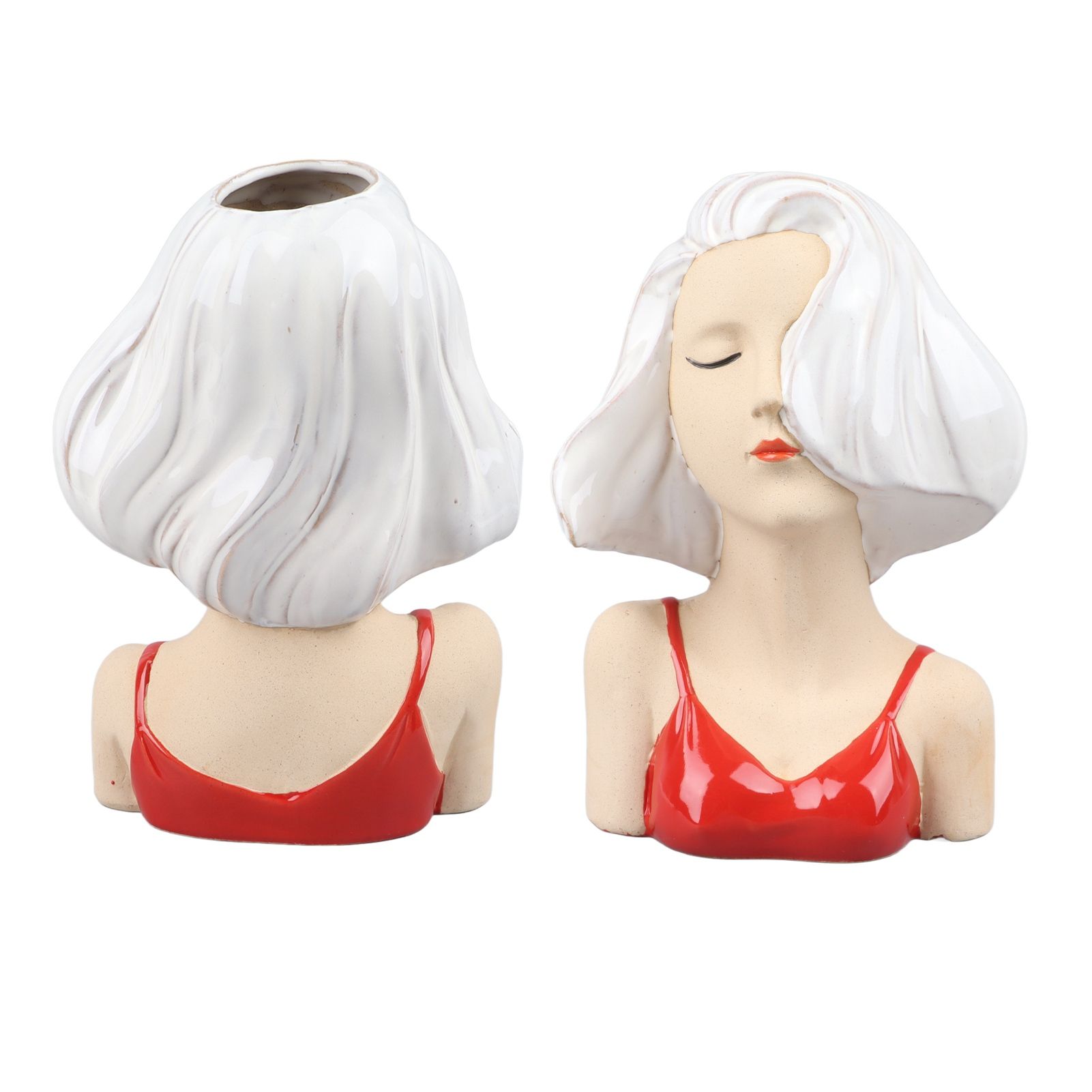 Girl Face Vase Modern Decorative Sculpture Ceramic Head Flower Vase for Living view 10