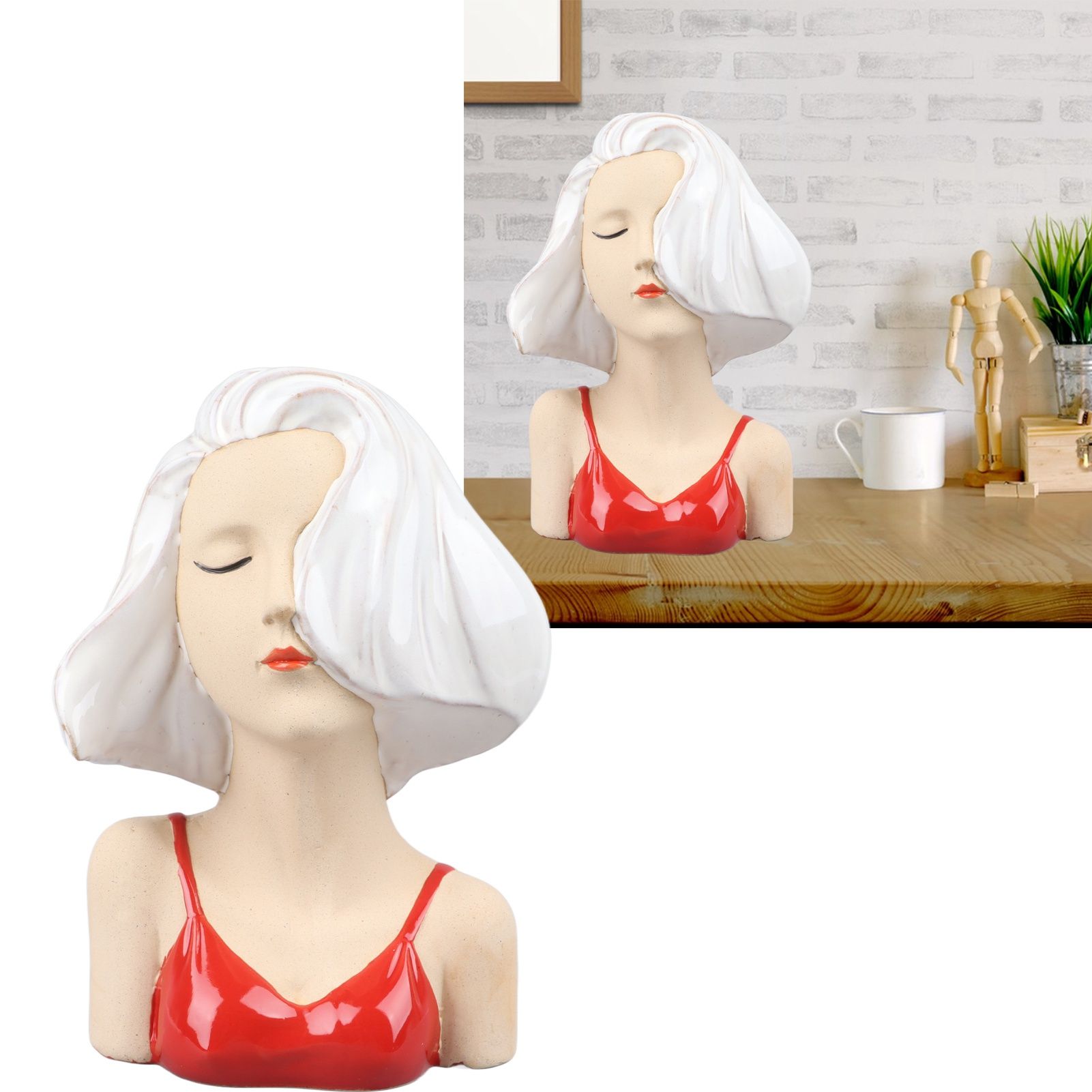 Girl Face Vase Modern Decorative Sculpture Ceramic Head Flower Vase for Living view 11