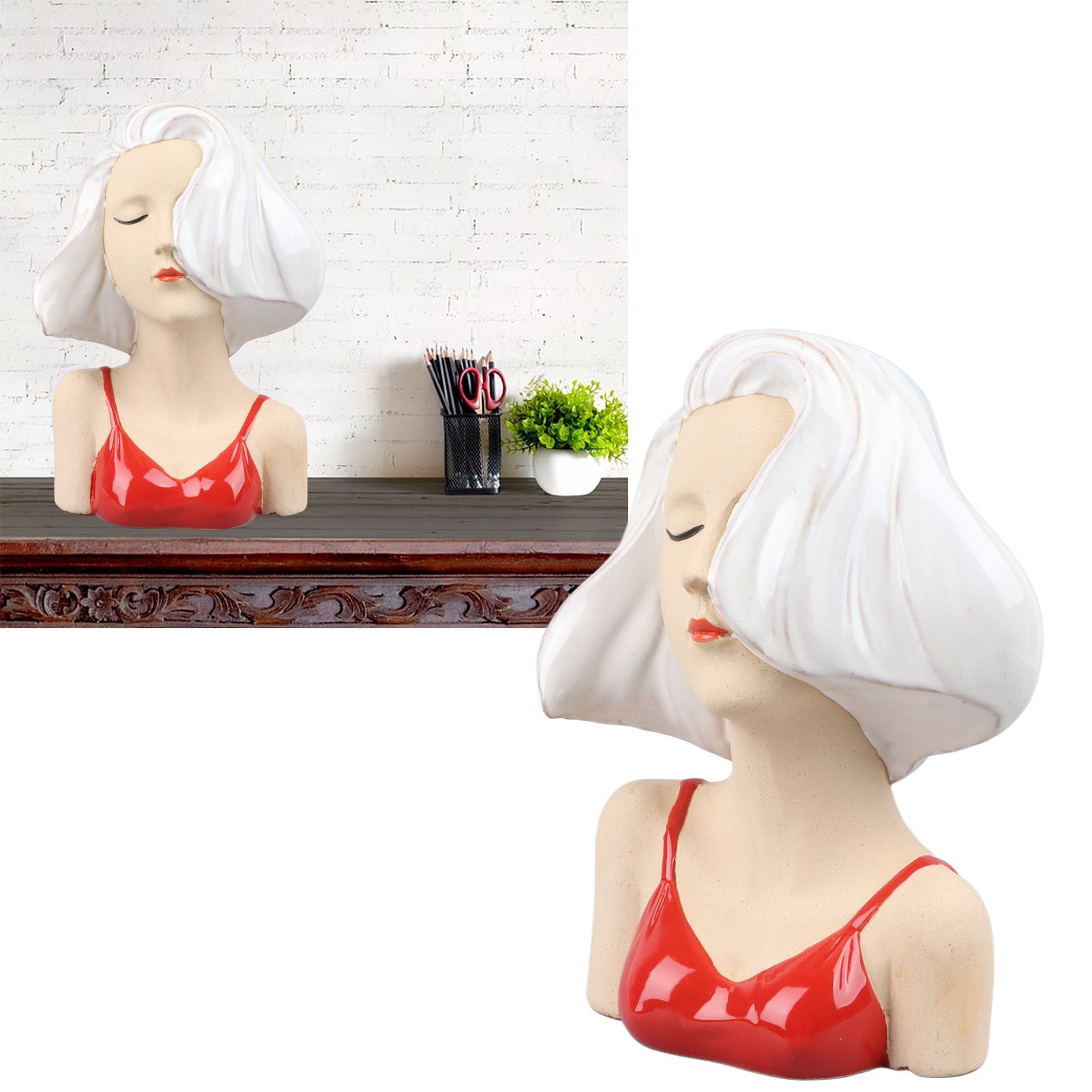 Girl Face Vase Modern Decorative Sculpture Ceramic Head Flower Vase for Living view 12