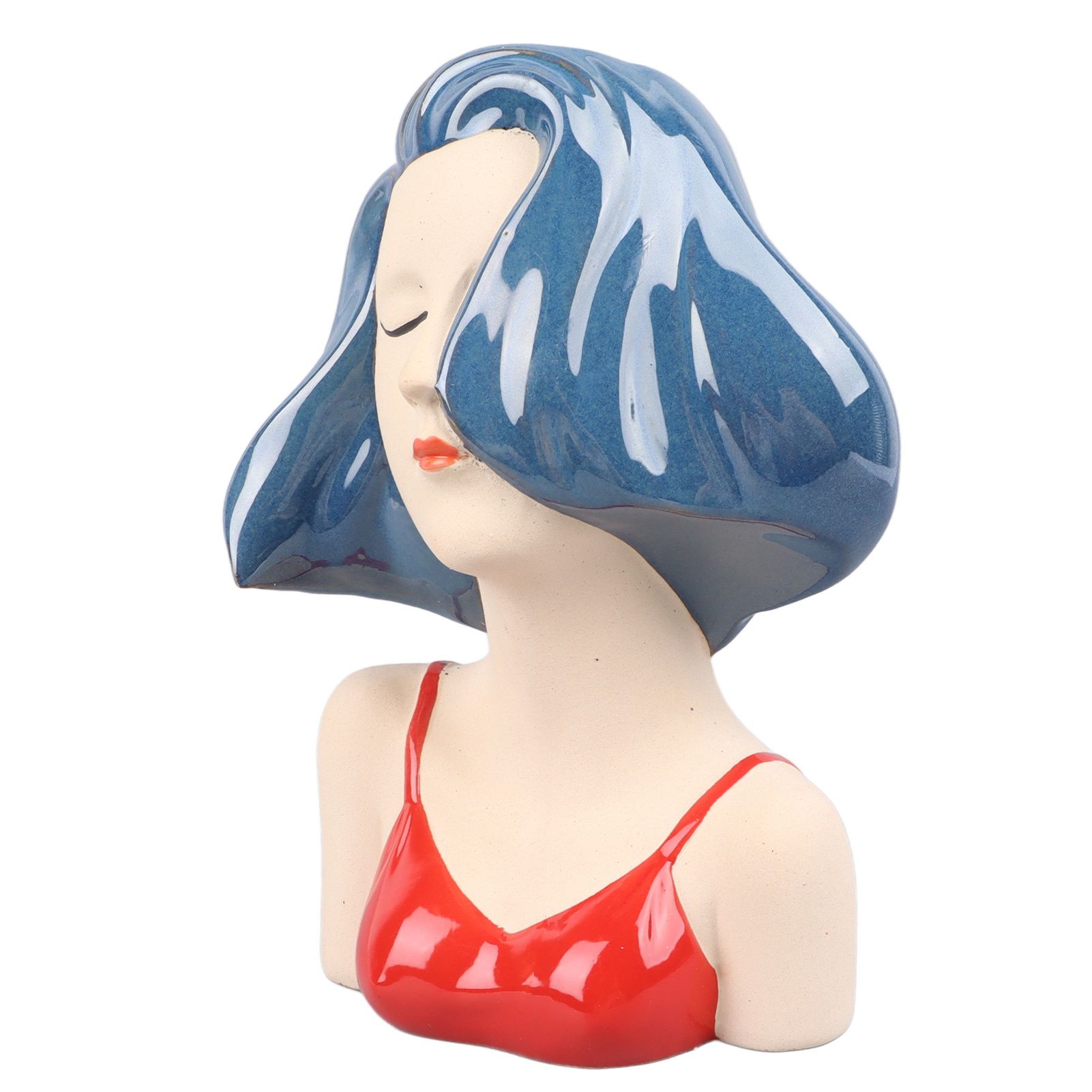 Girl Face Vase Modern Decorative Sculpture Ceramic Head Flower Vase for Living view 2